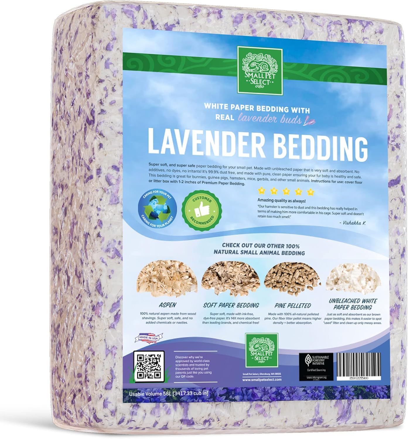 Small Pet Select Rose Bedding, Paper Bedding with Real Rose, Soft Animal Bedding with Odor Control for Guinea Pig, Rabbit, Hamster, or Bunny, Cage Accessories, Made in USA, 56L