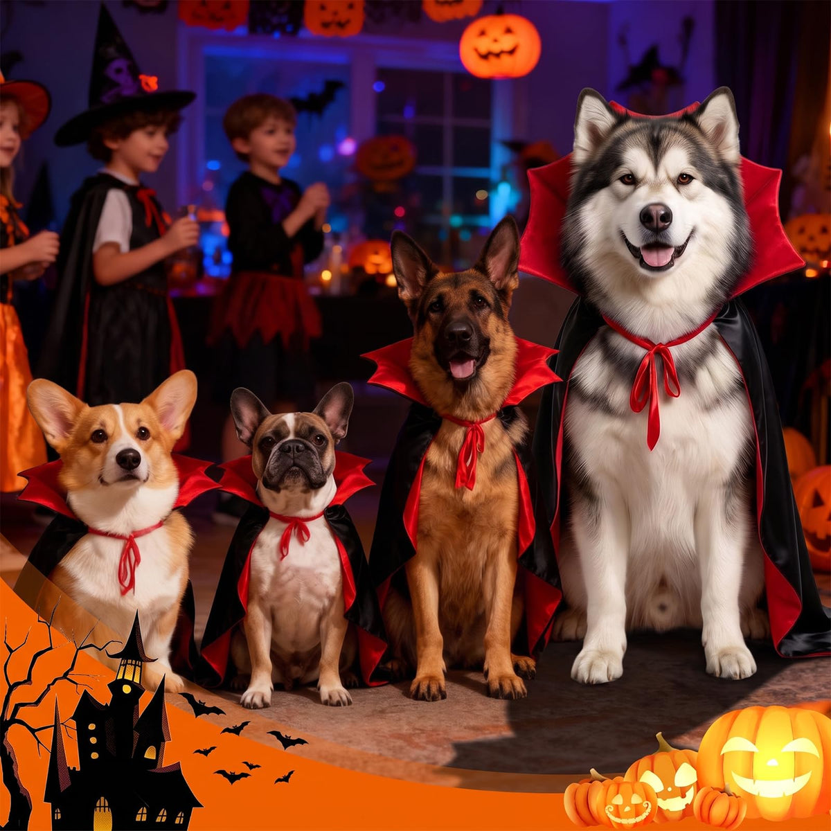 Olanrun Dog Costume - Dog Halloween Costumes Vampire Cloak, Wizard Outfit, Witch Cosplay Apparel Cape - Funny Party Dress Up Halloween Pet Costumes for Small Dogs, Cats (Black Red)