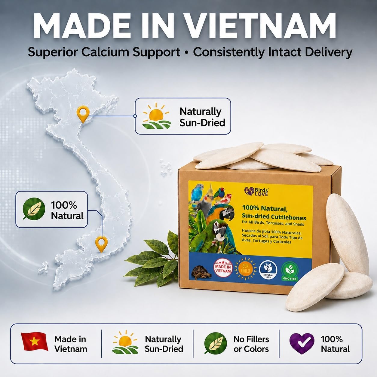 Birds LOVE 3.5-4″ Cuttlebone for Birds – 100% Natural Sun-Dried Calcium & Beak Conditioning Supplement for Parakeets, Budgies, Cockatiels, Finches & Canaries – 4 Pack with Holder – Made in Vietnam