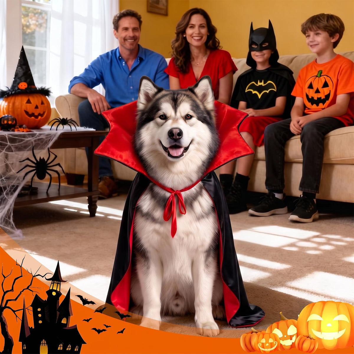 Olanrun Dog Costume - Dog Halloween Costumes Vampire Cloak, Wizard Outfit, Witch Cosplay Apparel Cape - Funny Party Dress Up Halloween Pet Costumes for Small Dogs, Cats (Black Red)