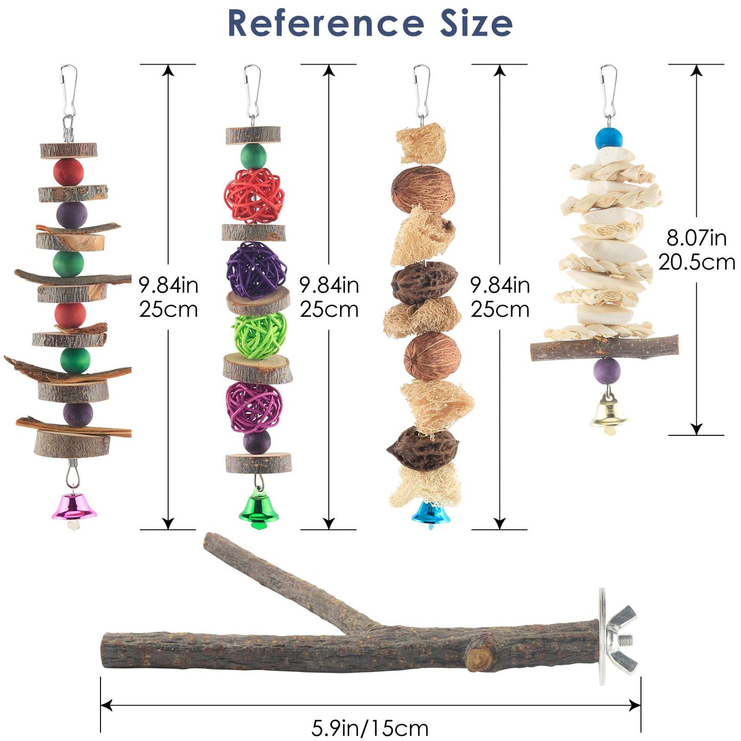 Bissap Bird Chew Toys, 7 Packs Parakeet Natural Wood Toys Parrot Hanging Cage Toy Perch Stand for Small Birds Conure Cockatiel Parrotlet Lovebird Budgie