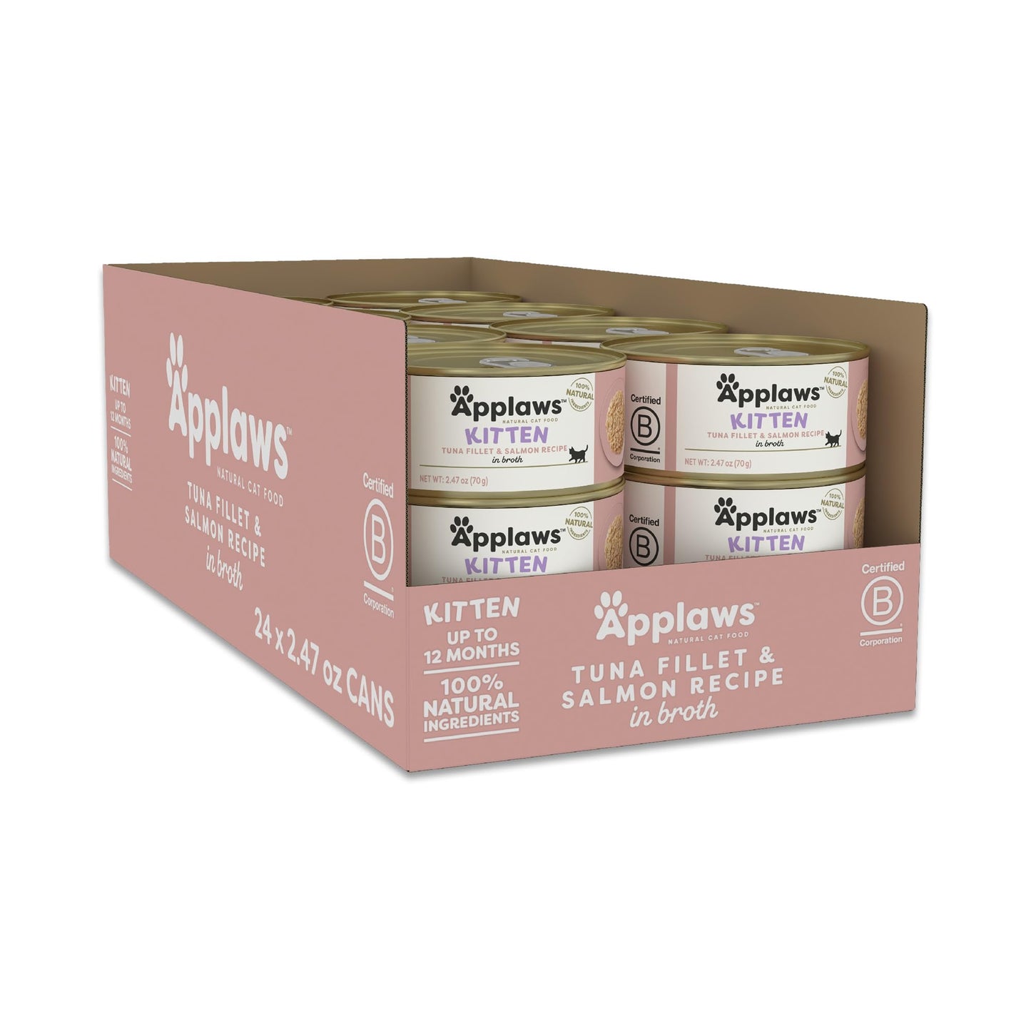 Applaws Natural Wet Kitten Food, Limited and Natural Ingredients, High Protein with No Artificial Additives, Kitten Variety Selection in Broth (6 x 2.47oz Cans)