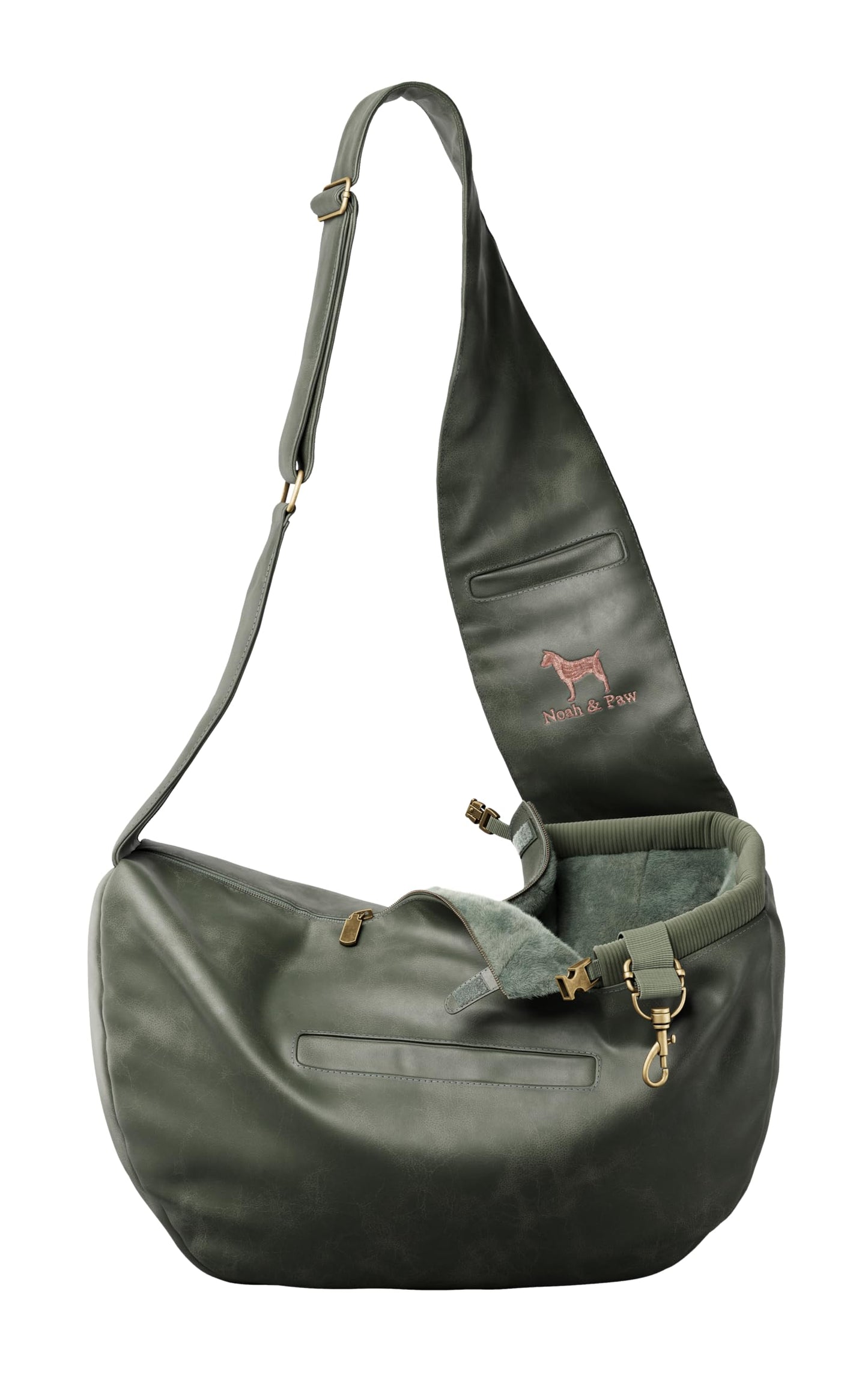 Noah & Paw Dog Sling Carrier for Small Dogs 5-18lb, Dog Sling for Small Dogs and Cats, Dog Carrier with Adjustable Padded Strap, Vegan Leather Lined with Fur, 3X Safety Features, Machine Washable