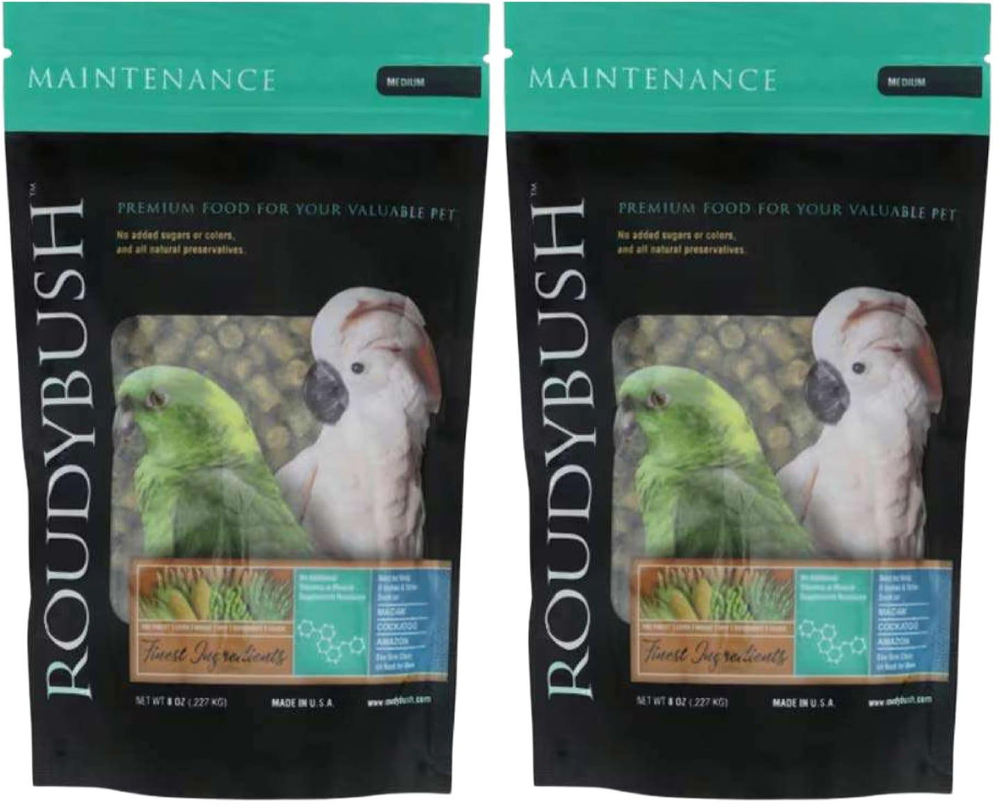 RoudyBush Daily Maintenance Food for Birds, Bird Food with Corn, Wheat & Soy, Complete Daily Feed for Parakeets, Cockatiels, Conures, Lovebirds & Other Small Medium Species, Crumble Pellets, 8 OZ