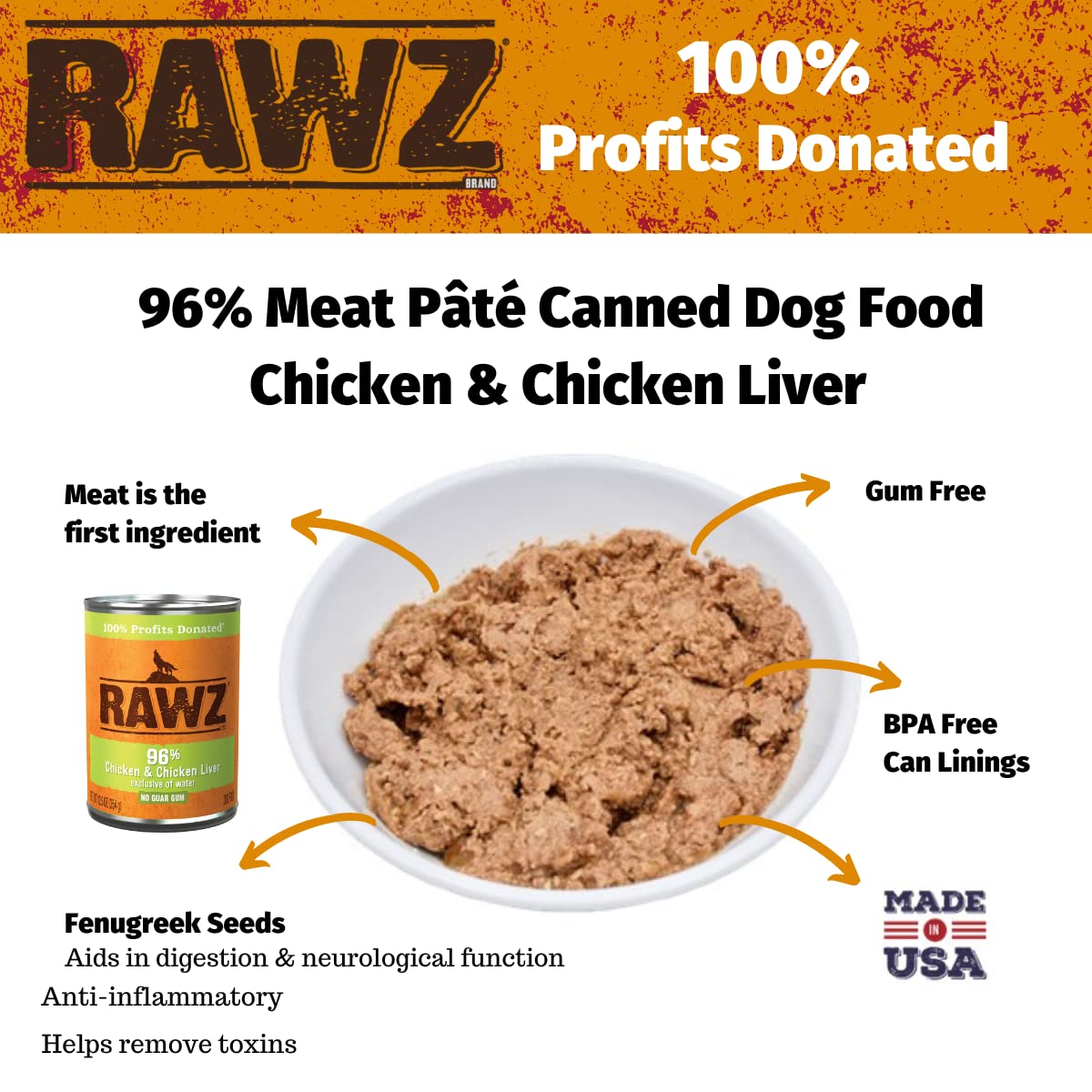 Rawz 96% Meat Canned Wet Food for Dogs 12 Pack/ 12.5 oz. Cans (Beef/Beef Liver)