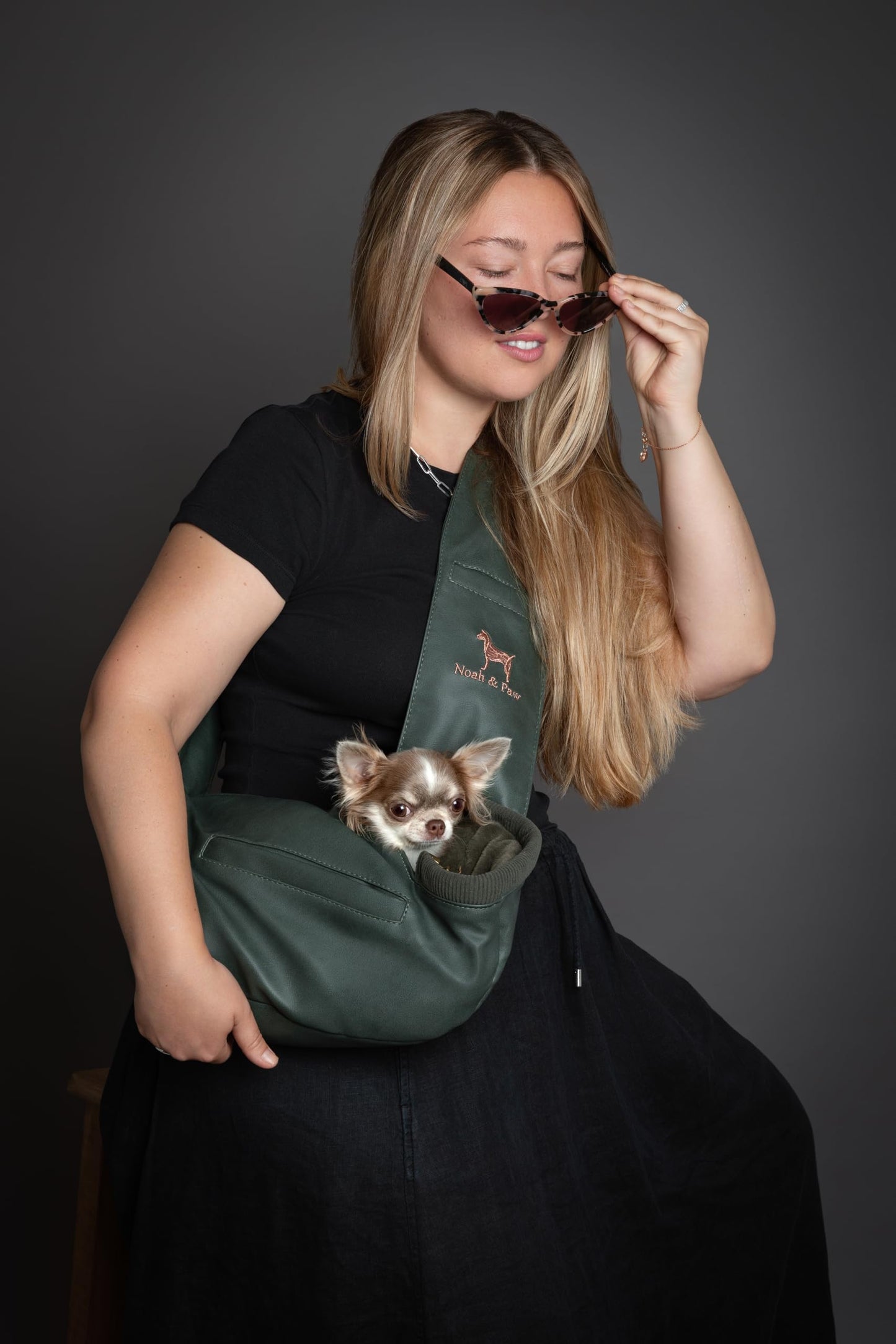 Noah & Paw Dog Sling Carrier for Small Dogs 5-18lb, Dog Sling for Small Dogs and Cats, Dog Carrier with Adjustable Padded Strap, Vegan Leather Lined with Fur, 3X Safety Features, Machine Washable