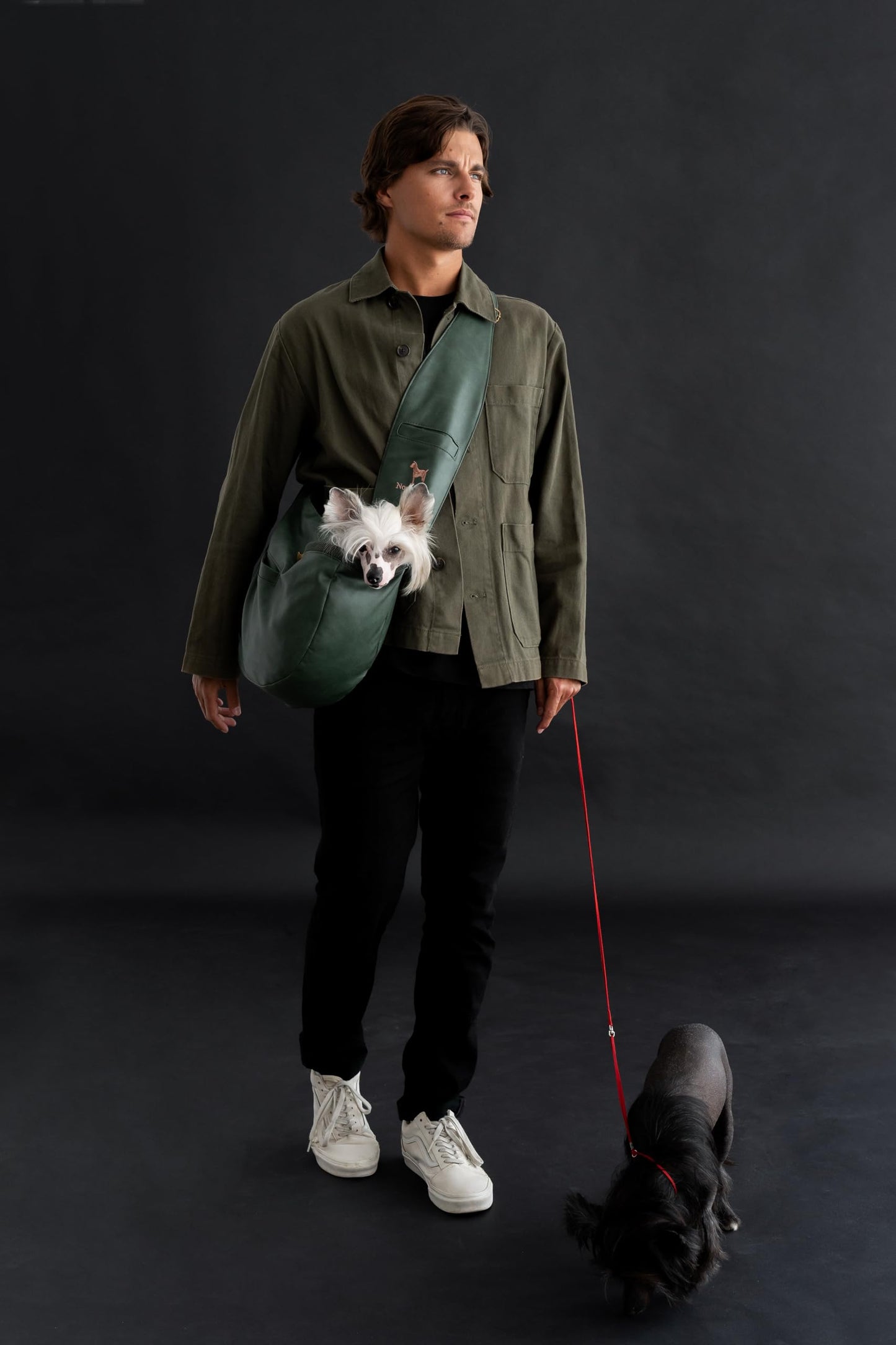 Noah & Paw Dog Sling Carrier for Small Dogs 5-18lb, Dog Sling for Small Dogs and Cats, Dog Carrier with Adjustable Padded Strap, Vegan Leather Lined with Fur, 3X Safety Features, Machine Washable