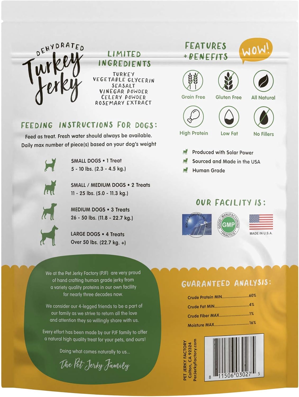 Turkey & Pumpkin 5 oz. Dog Jerky Treat | Human Grade | High Protein