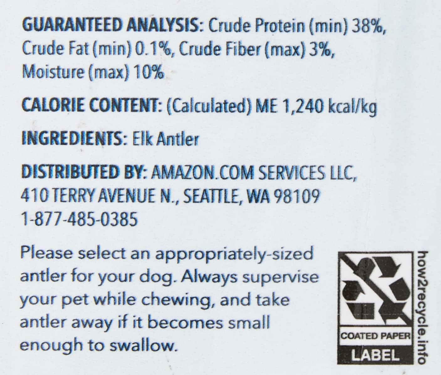Amazon Brand - Wag Dog Elk Antler Chew, Naturally Shed, Whole, Large 8-9.5 inches, Long Lasting for Aggressive Chewers, Best for Dogs 30-45 lbs, 3.60 Ounce (Pack of 1)