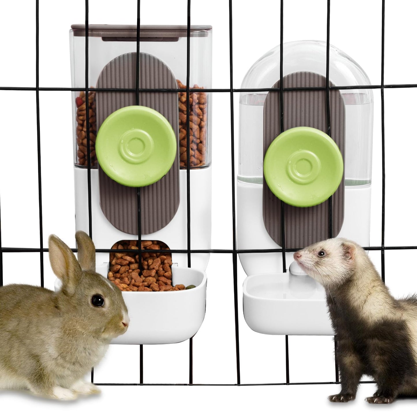Lemtrflo Hanging Automatic Food and Water Dispenser, Gravity Rabbit Feeder Set, Cage Cat and Bunny Food Bowl (Cage Grid Spacing Over 1.2'')