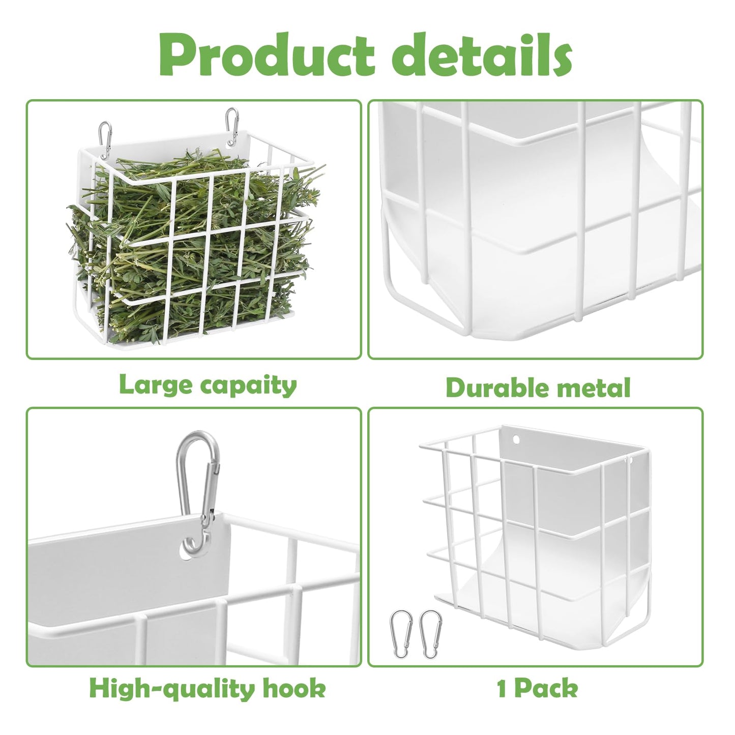 Guinea Pig Hay Feeder，Rabbit Hay Feeder with Heavy-Duty Metal Frame Hay Holder，for Bunny, Guinea Pigs,Chinchillas-6.9x4.7x6.6 inch