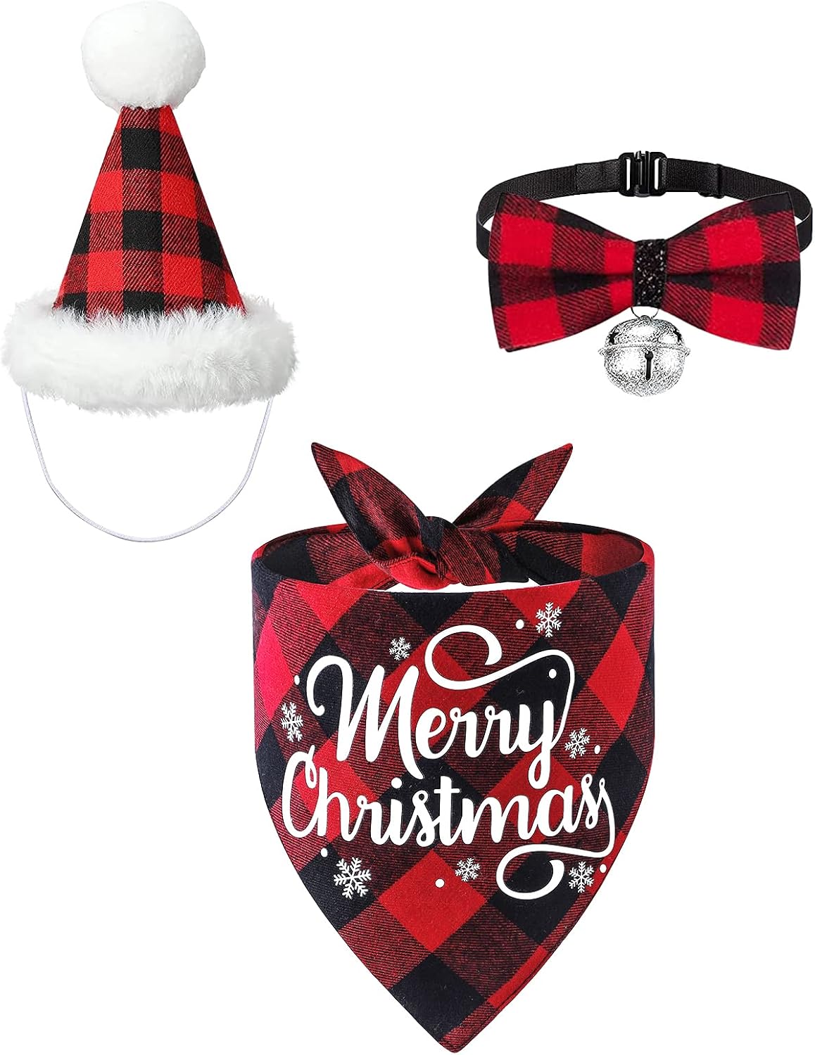 DULEFUN 3pcs Christmas Dog Costumes Classic Buffalo Plaid Xmas