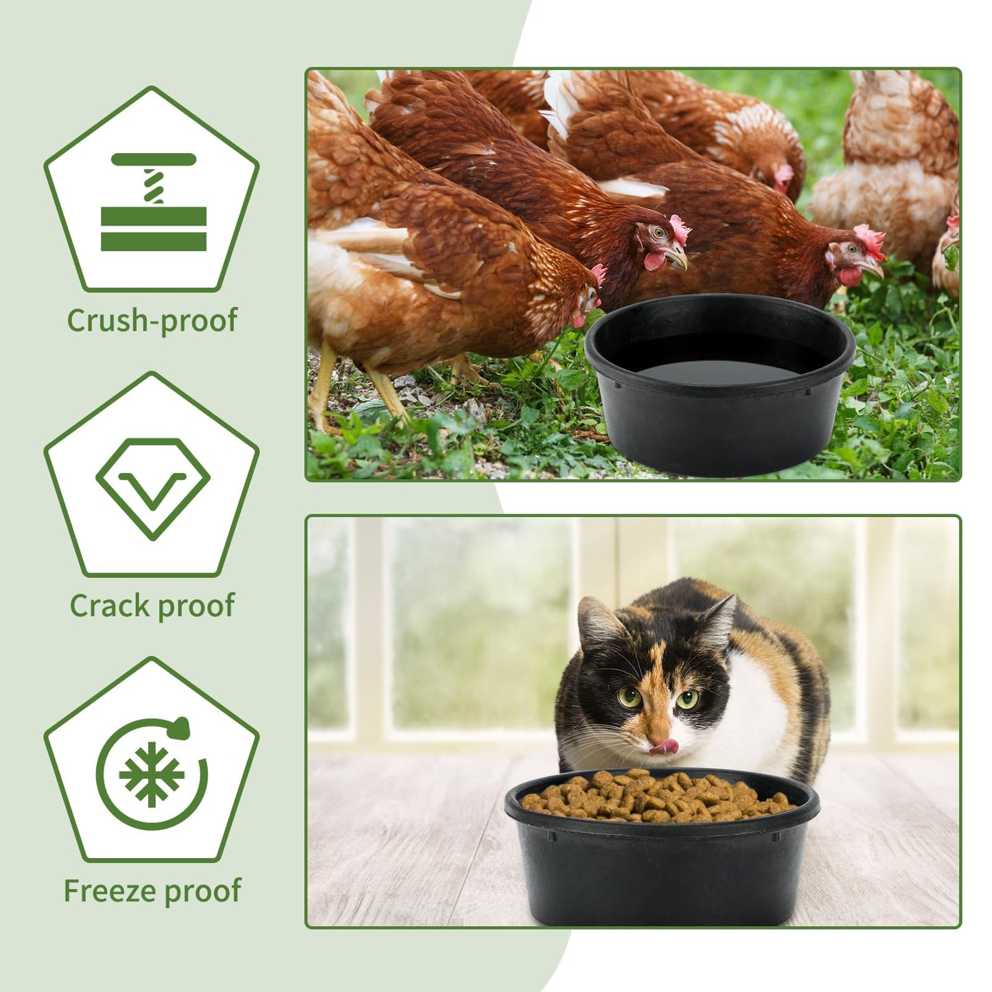 2Pcs Rubber Feed Pan, 1 Gallon Horse Feed Bucket Utility Feed Bucket, 10.6 x 4.1Inches Rubber Bowl Chicken Dust Bath Livestock Water Bowl for Pig Goat Chicken Dogs Farm Small Animal