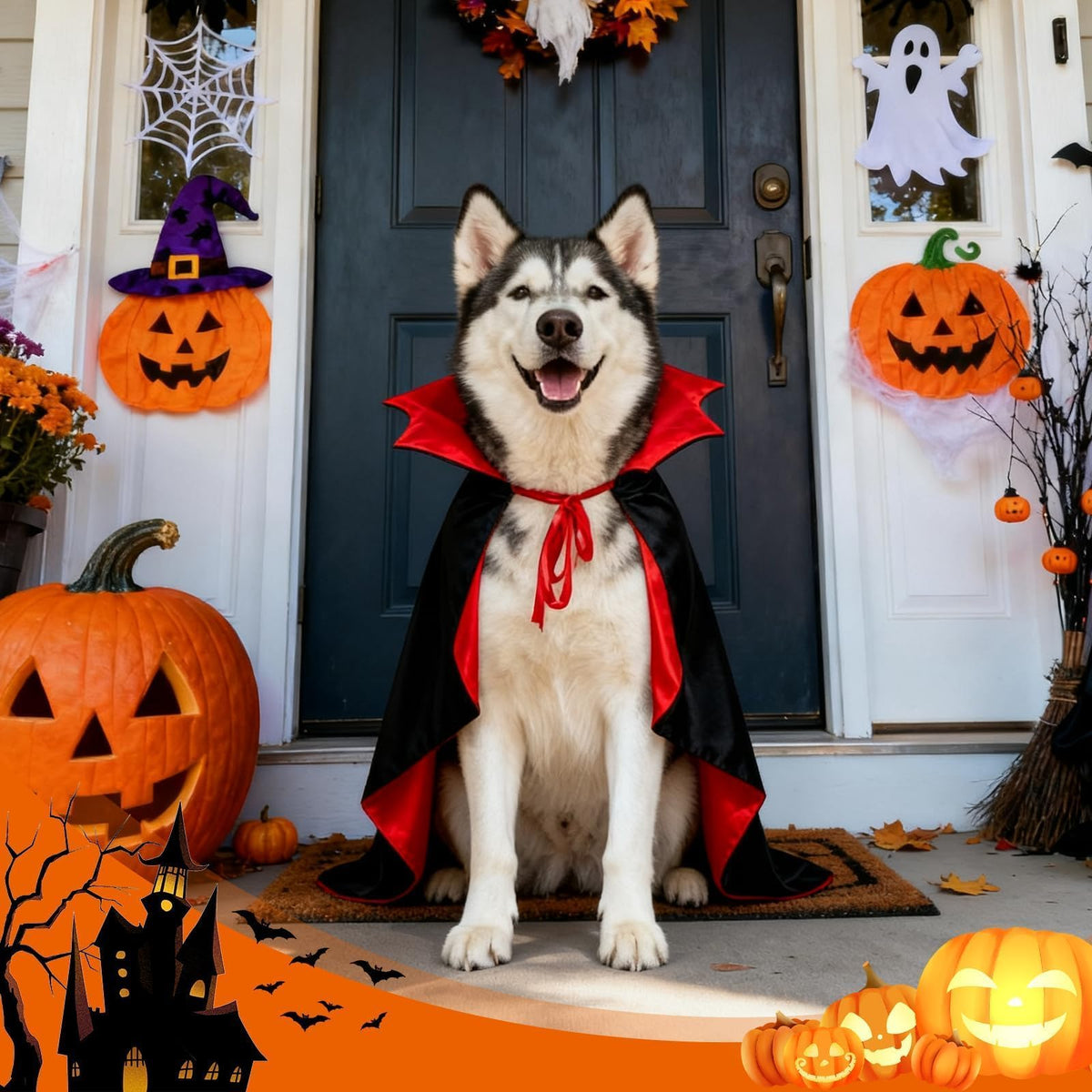 Olanrun Dog Costume - Dog Halloween Costumes Vampire Cloak, Wizard Outfit, Witch Cosplay Apparel Cape - Funny Party Dress Up Halloween Pet Costumes for Small Dogs, Cats (Black Red)