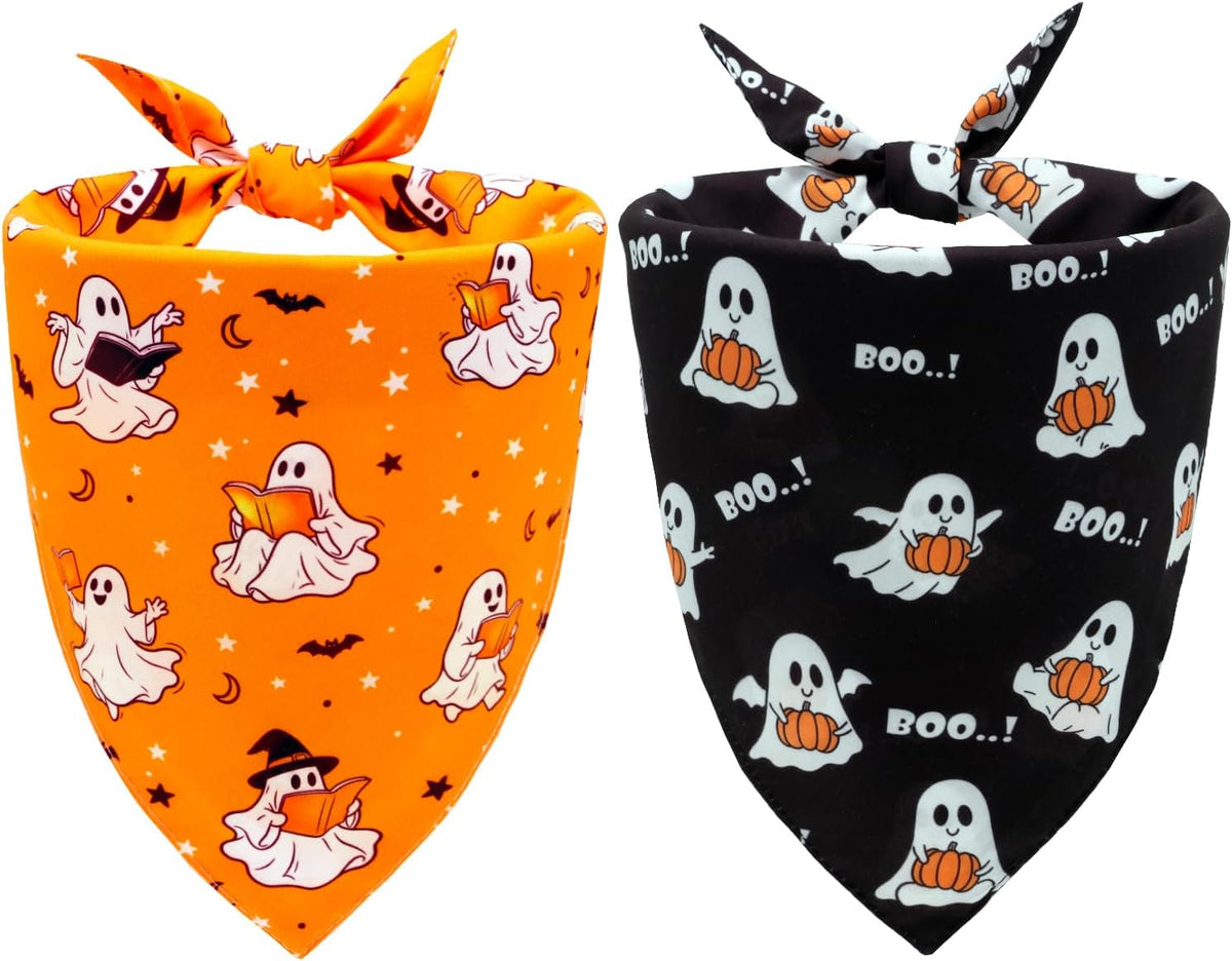 Halloween Dog Bandanas Cute Ghost Reversible Pet Outfit 2PCS Large