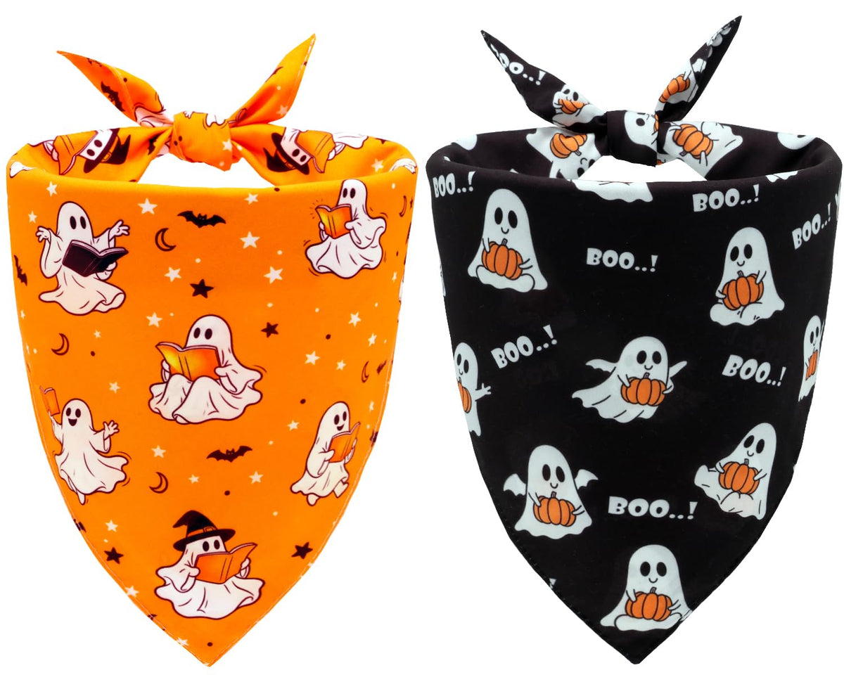 Halloween Dog Bandanas Cute Ghost Reversible Pet Outfit 2PCS Large