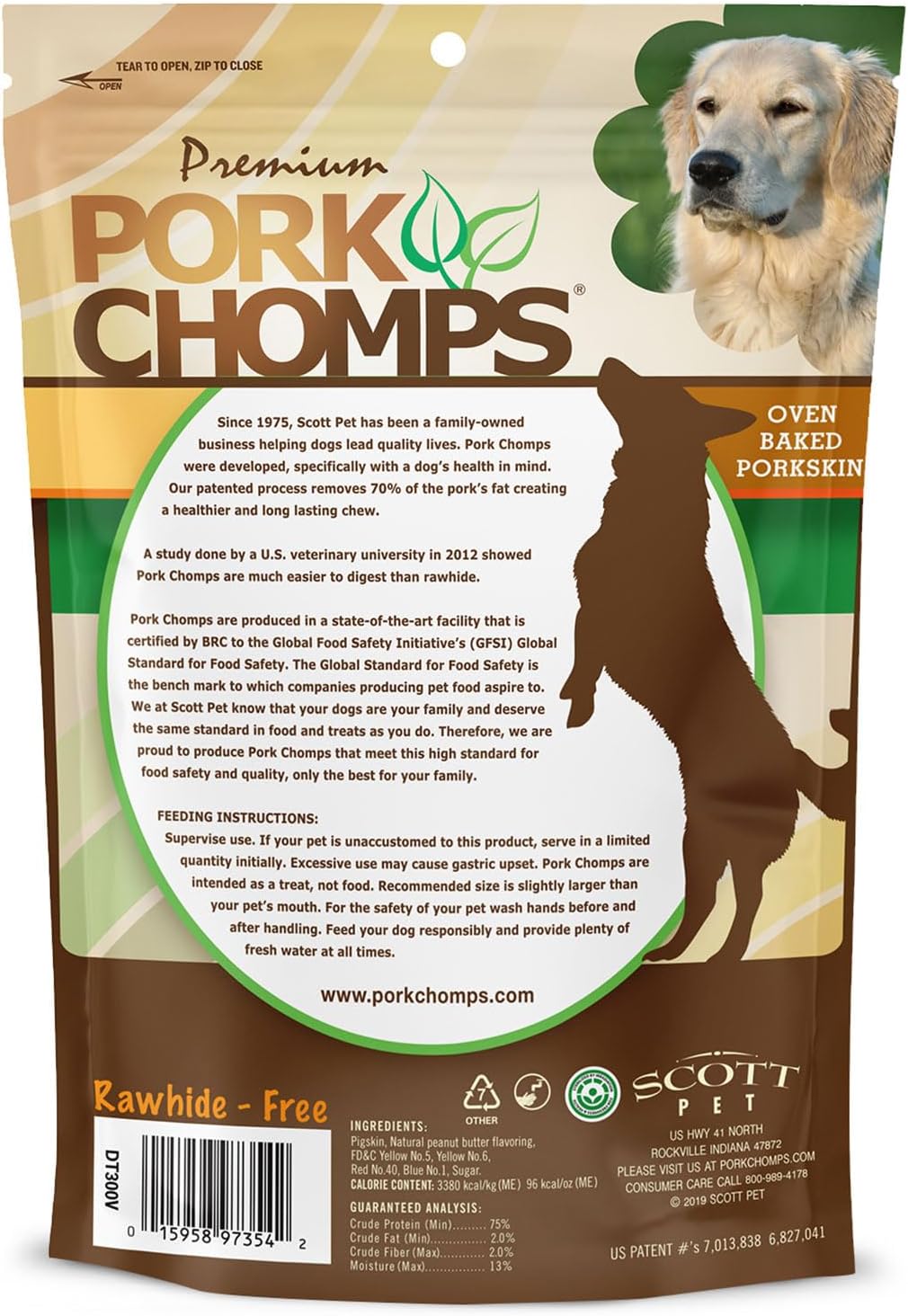 Pork Chomps Roasted Pork Skin Dog Chews, Long Lasting 6in Twists, 4 Count