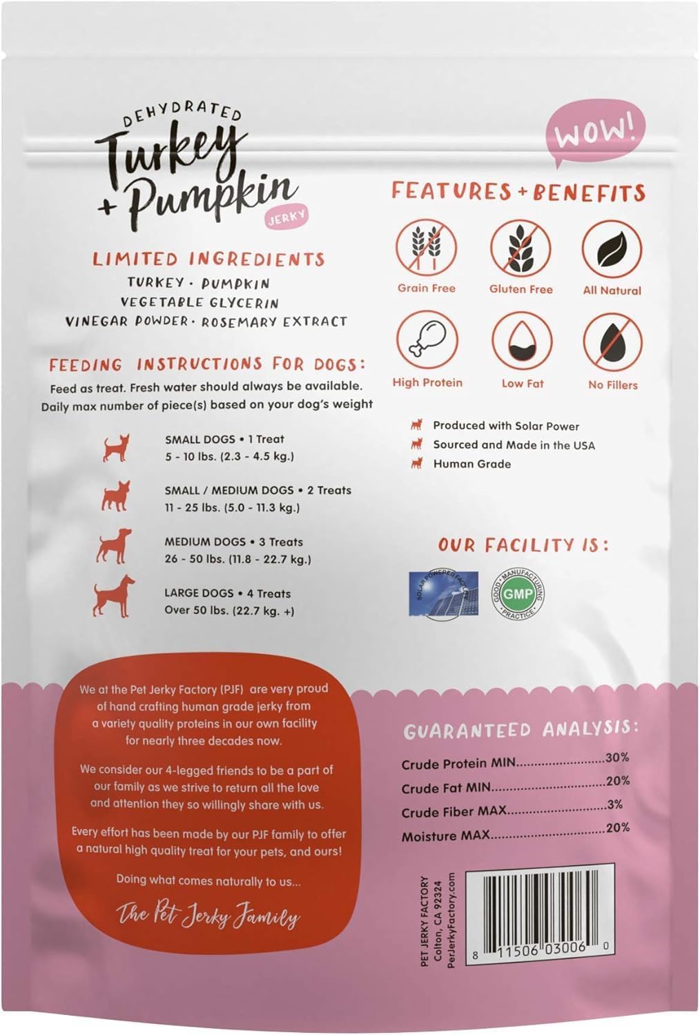 Turkey & Pumpkin 5 oz. Dog Jerky Treat | Human Grade | High Protein