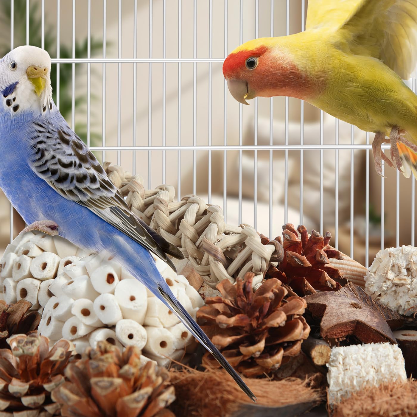 Kyouki Bird Toys Parrot Toys Natural Bird Foraging Box Foot for Parakeets,Cockatiels,Conures,Love Birds,and Other Small to Medium Birds (Medium)