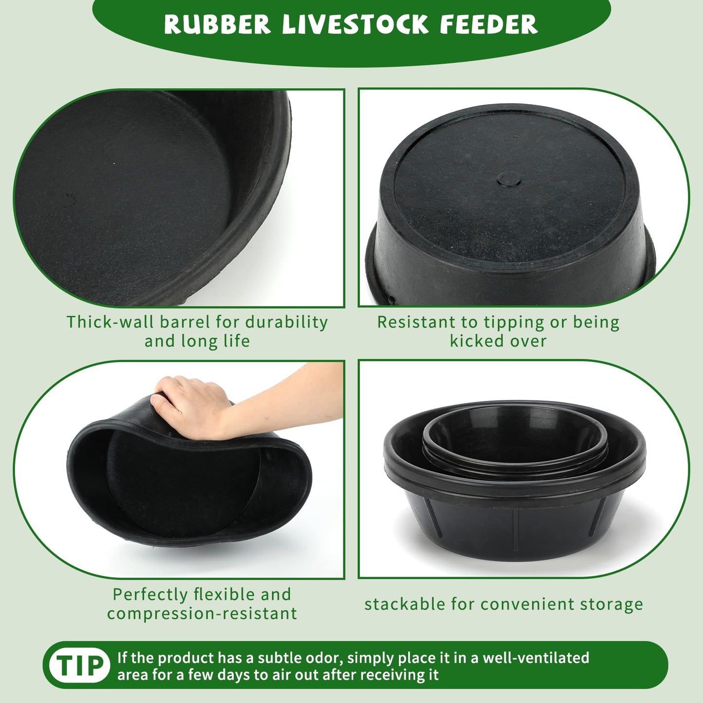 2Pcs Rubber Feed Pan, 1 Gallon Horse Feed Bucket Utility Feed Bucket, 10.6 x 4.1Inches Rubber Bowl Chicken Dust Bath Livestock Water Bowl for Pig Goat Chicken Dogs Farm Small Animal