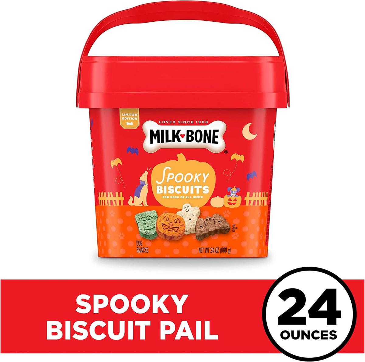 Milk-Bone Spooky Biscuits, Halloween Dog Treats, 24 Oz. Pail