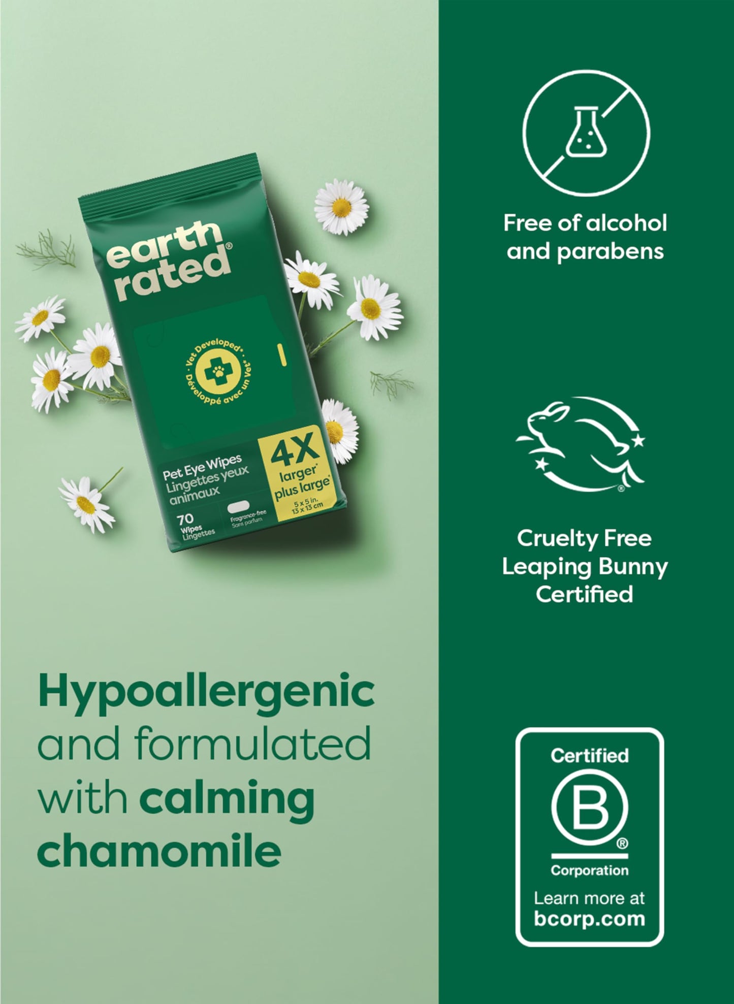 Earth Rated Pet Wipes for Dogs and Cats, Hypoallergenic, 3-in-1 Cleaning, Deodorizing and Hydrating, for Grooming Paws, Body and Butt, Unscented, 100 Count