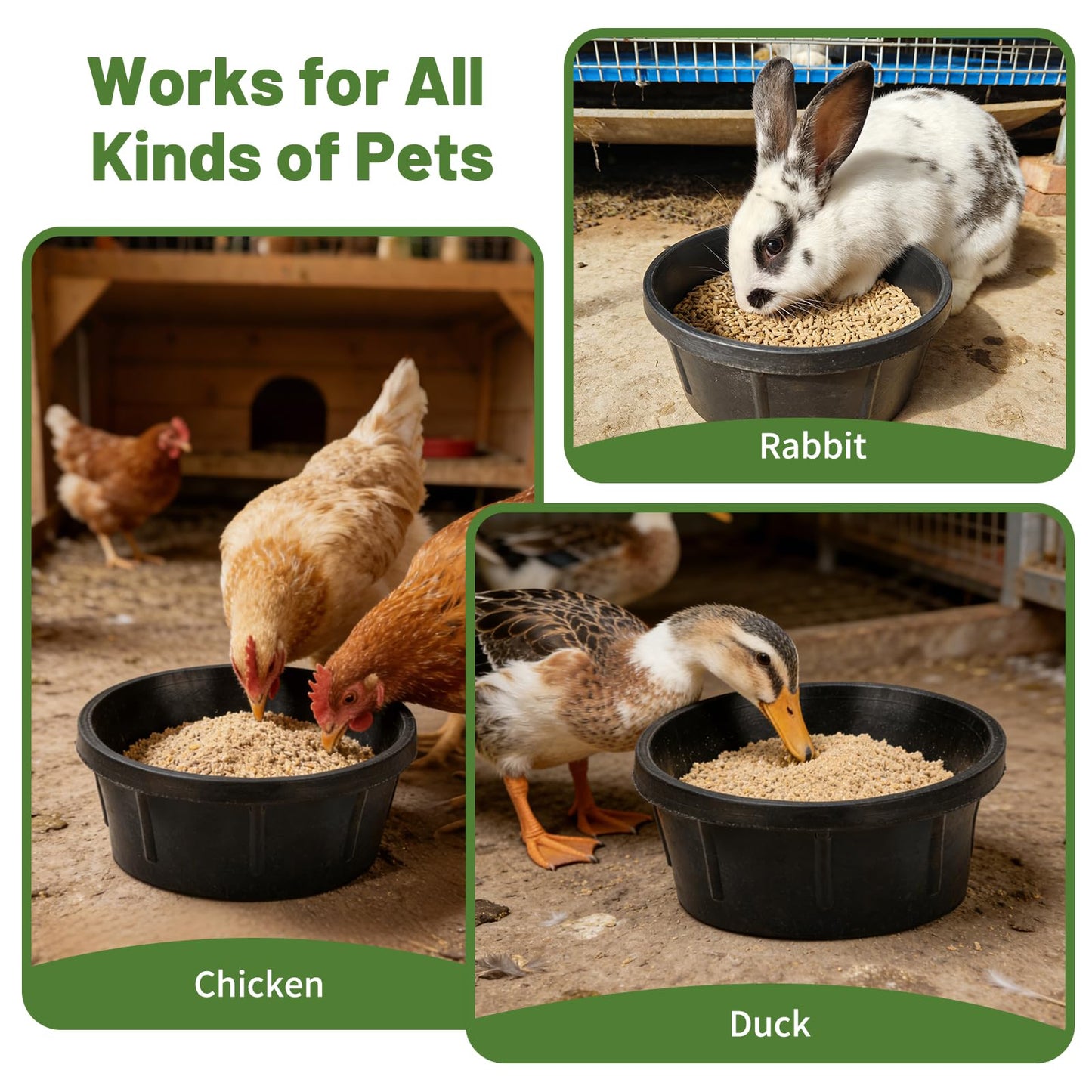 2Pcs Rubber Feed Pan, 1 Gallon Horse Feed Bucket Utility Feed Bucket, 10.6 x 4.1Inches Rubber Bowl Chicken Dust Bath Livestock Water Bowl for Pig Goat Chicken Dogs Farm Small Animal