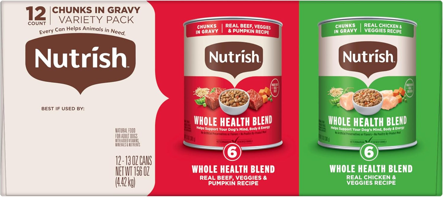 Nutrish Rachael Ray Wet Dog Food Chunks in Gravy Real Chicken & Veggies Recipe, 13 oz. Can, 12 Count