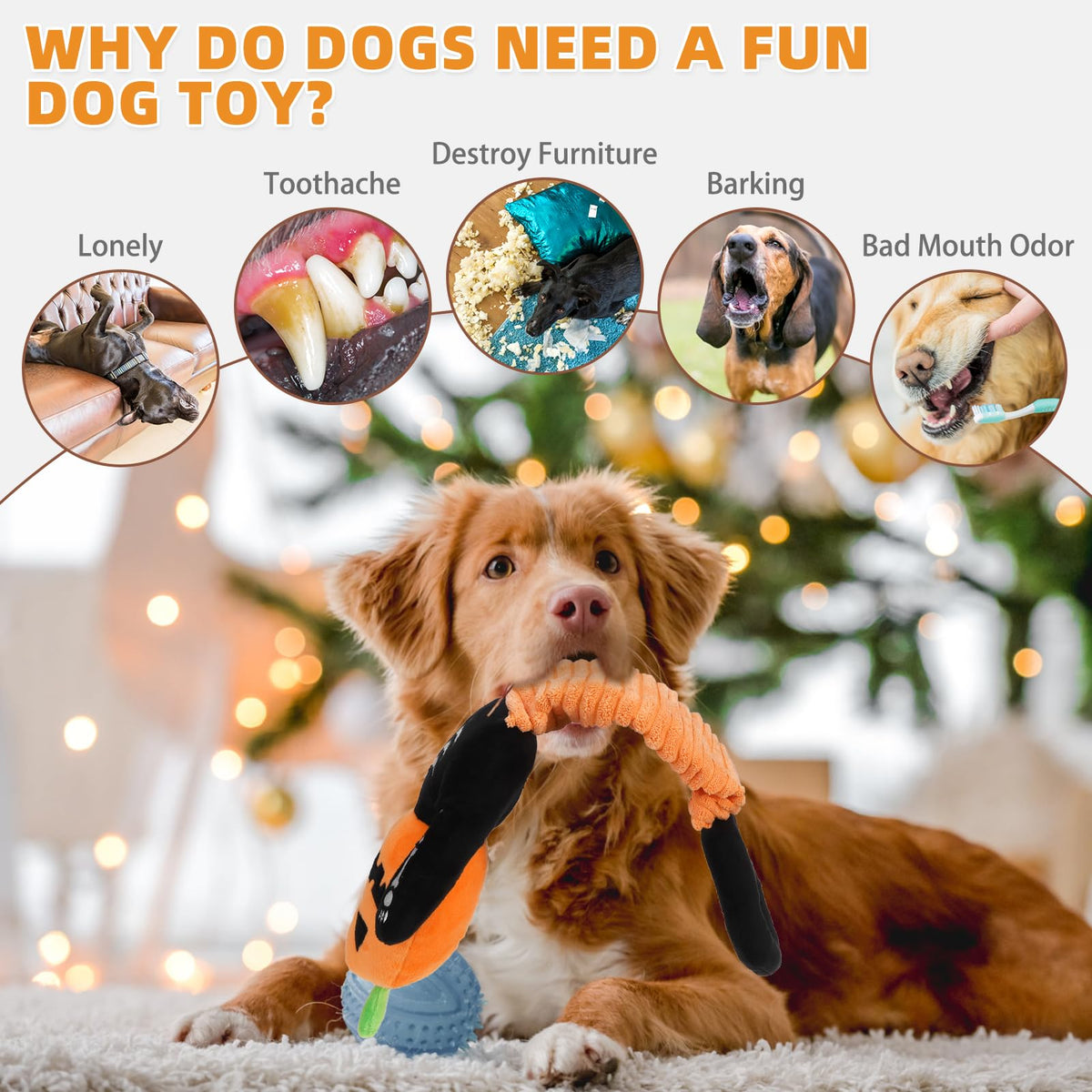 KOOLTAIL Christmas Santa Dog Toys, Tough Plush Dog Chew & Squeaky Toys with Crinkle Paper, Interactive Training & Tug of War Puppy Teething Toy for Indoor Outdoor Play for Small Medium Large Dogs