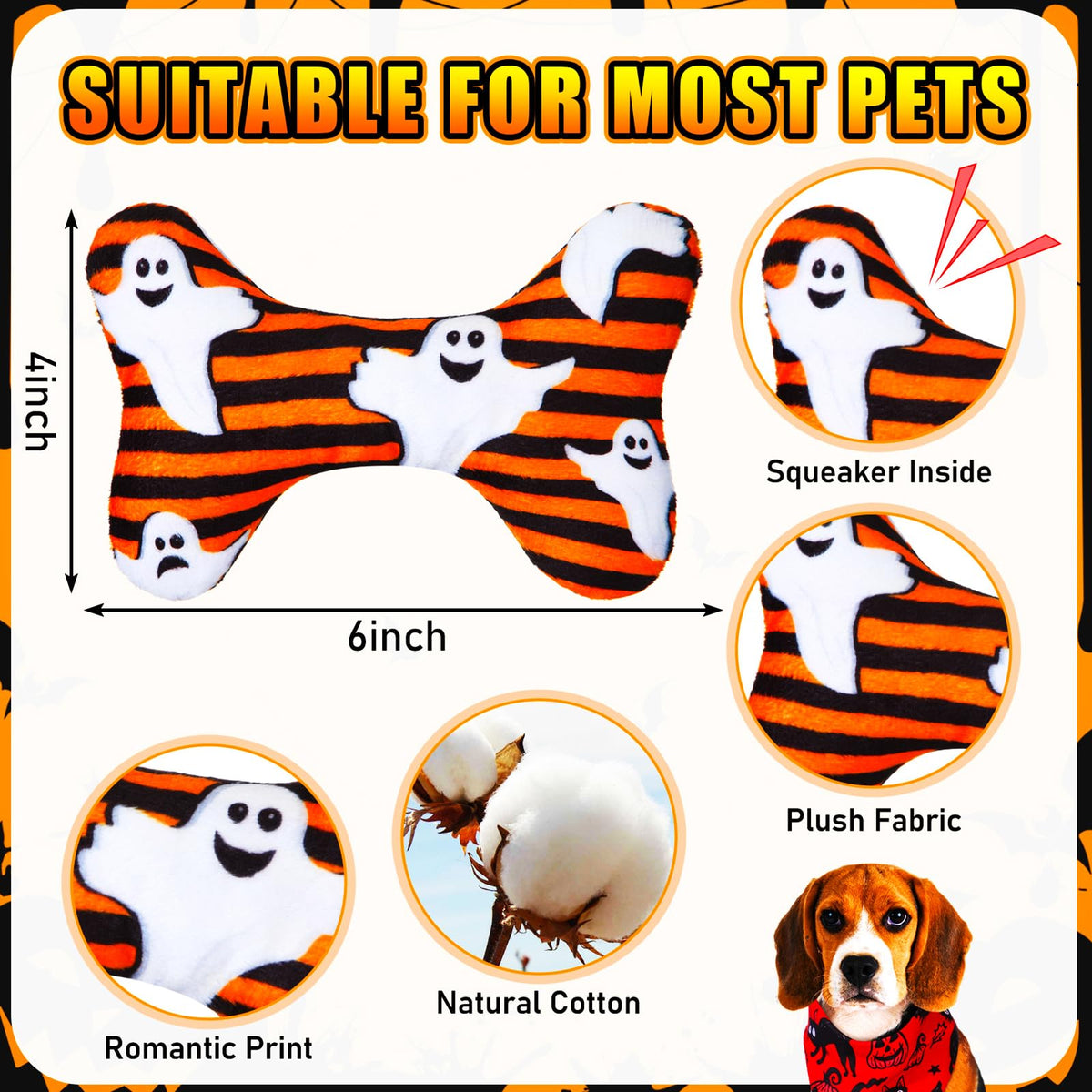 6 Pcs Fall Dog Toys Bone Shaped Thanksgiving Dog Chew Toy