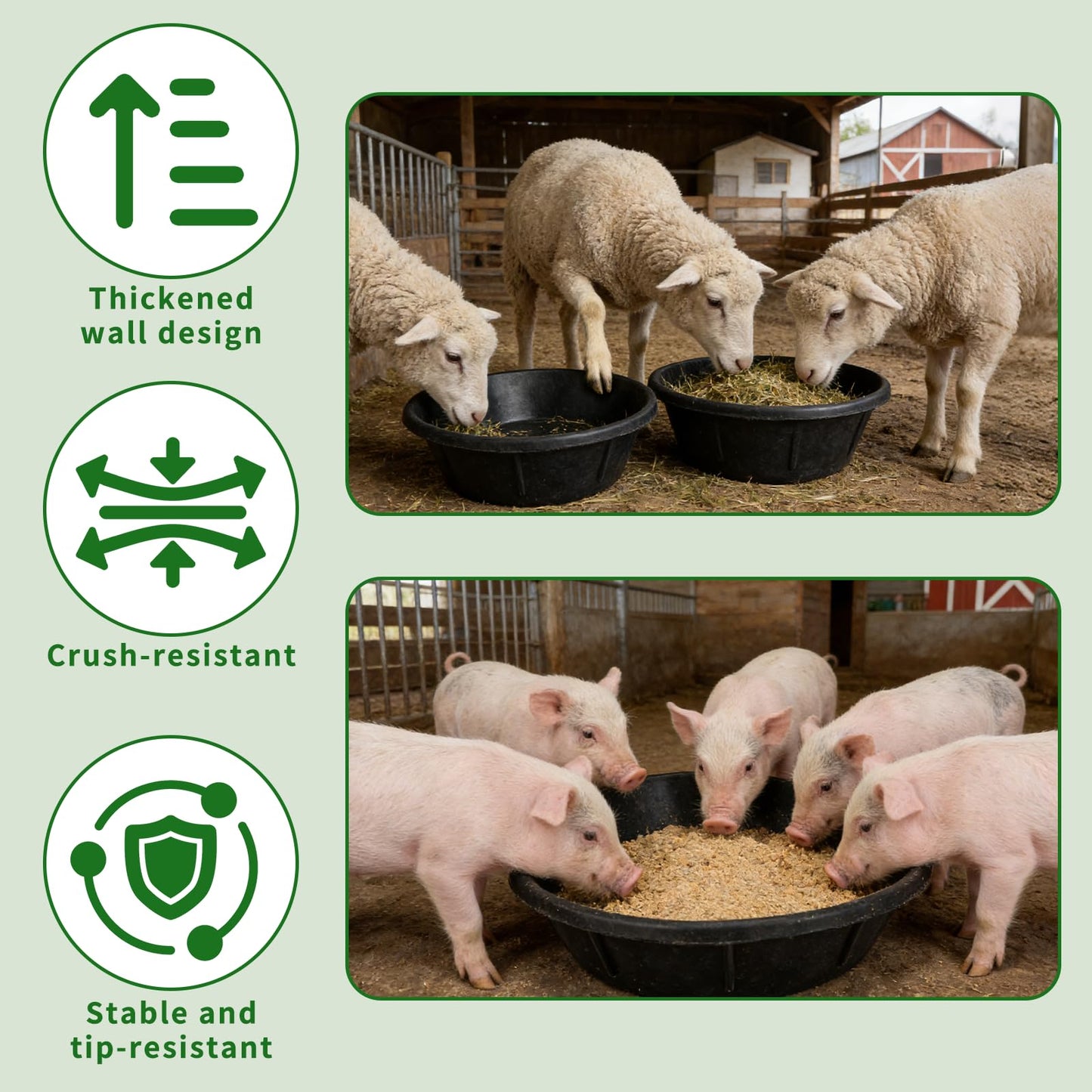 2Pcs Rubber Feed Pan, 1 Gallon Horse Feed Bucket Utility Feed Bucket, 10.6 x 4.1Inches Rubber Bowl Chicken Dust Bath Livestock Water Bowl for Pig Goat Chicken Dogs Farm Small Animal