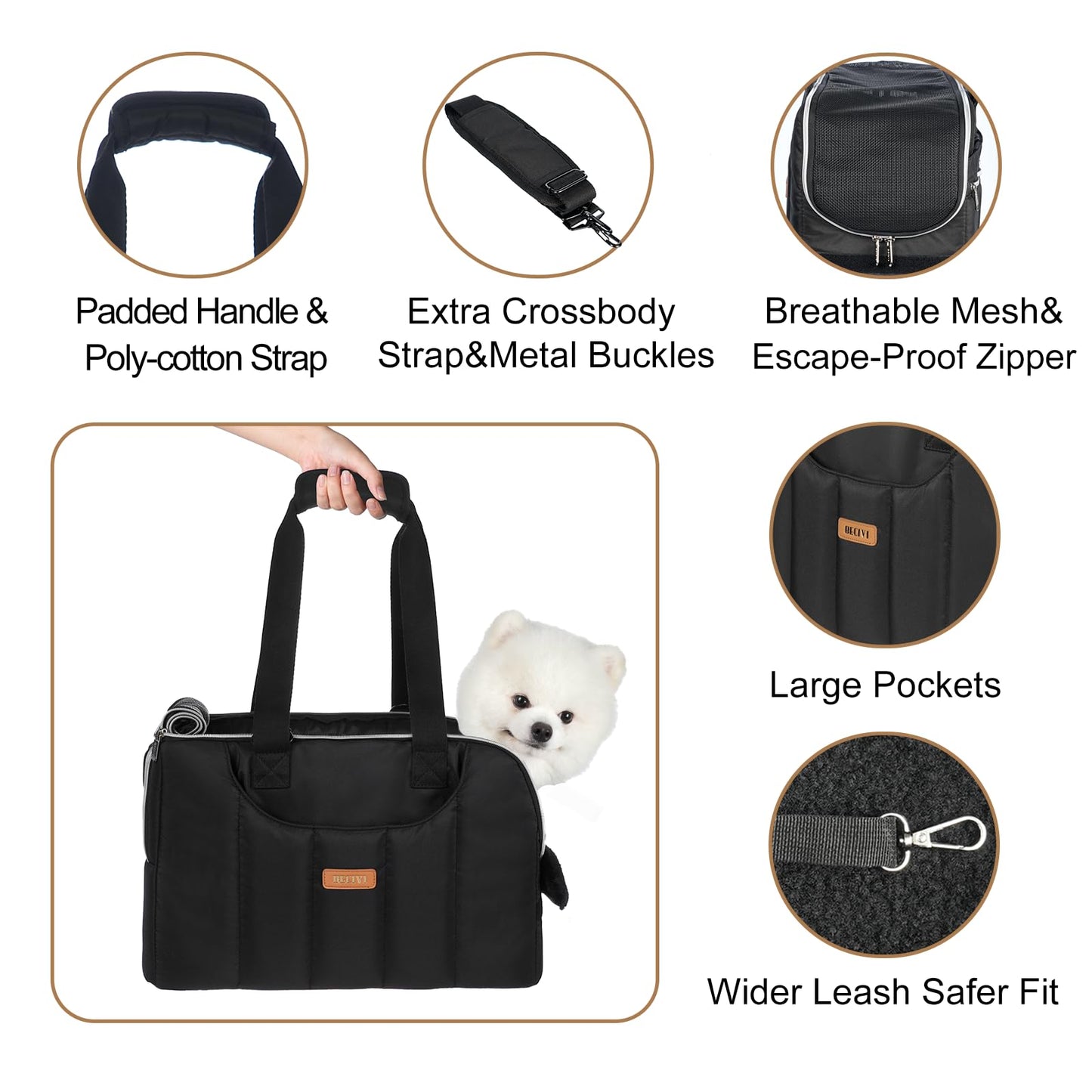 Dog Purse Carrier for Small Dogs Cats Rabbits Up to 12lbs, Lightweight Pet Sling Carriers with Crossbody Strap, Portable Puppy Soft Sided Tote Bag Carrier for Vet,Hiking,Travel Black