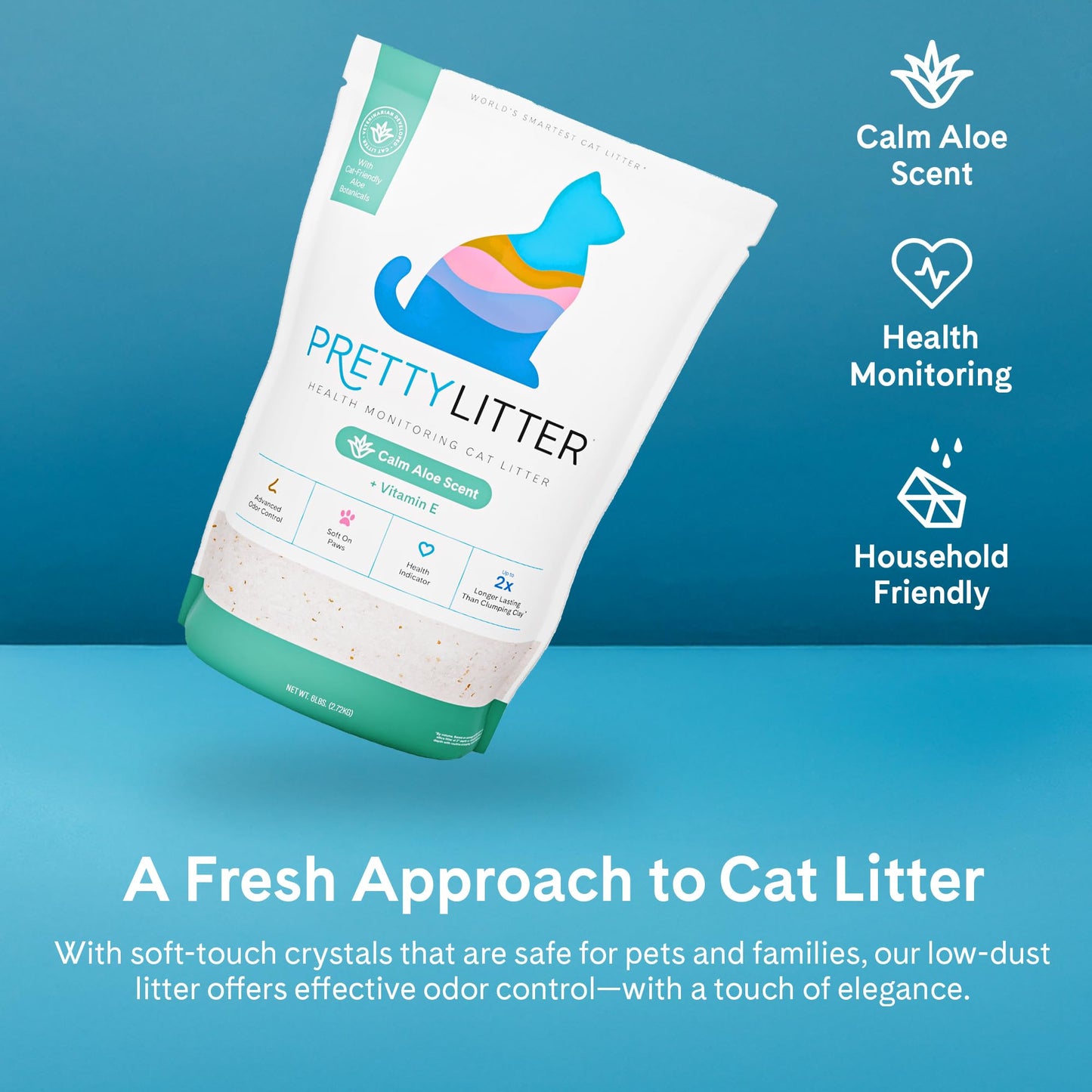 PrettyLitter Health Monitoring Cat Litter (Unscented, Non Clumping) | Lightweight & Low Tracking, Color Changing Silica Gel Crystals, Advanced Odor Control — 6 Lbs, Pack of 2 (Up to 2 Month Supply)