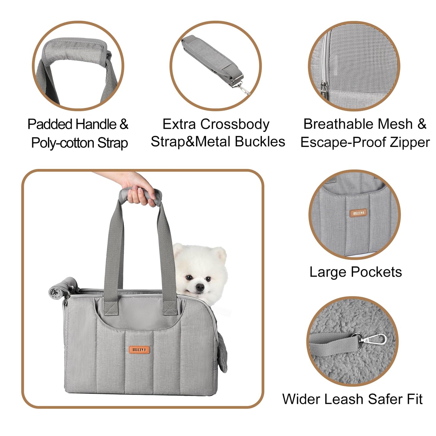 Dog Purse Carrier for Small Dogs Cats Rabbits Up to 12lbs, Lightweight Pet Sling Carriers with Crossbody Strap, Portable Puppy Soft Sided Tote Bag Carrier for Vet,Hiking,Travel Black