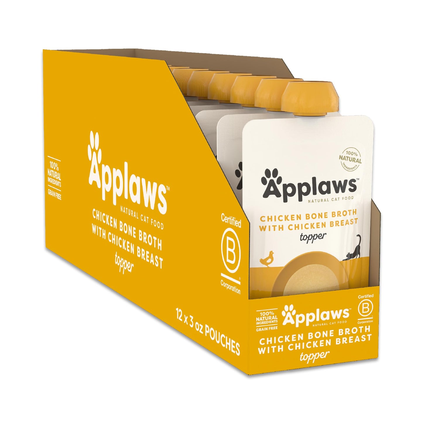 Applaws Natural Bone Broth Wet Cat Food Topper, Limited Ingredient Broth for Cats, Protein Wet Food Topper for Cats, Fish and Chicken Variety Pack(6 x 3oz Spout Pouches)
