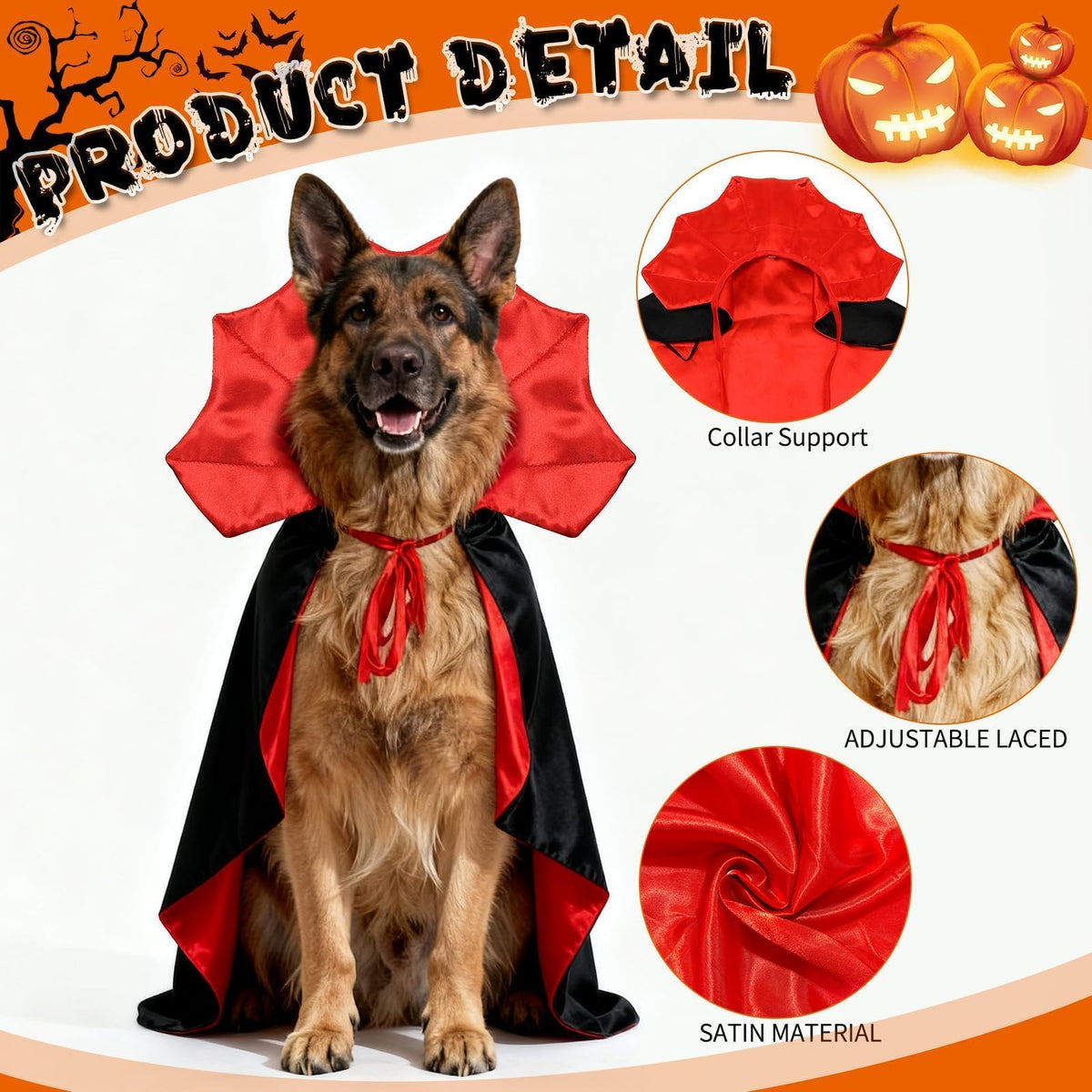 Olanrun Dog Costume - Dog Halloween Costumes Vampire Cloak, Wizard Outfit, Witch Cosplay Apparel Cape - Funny Party Dress Up Halloween Pet Costumes for Small Dogs, Cats (Black Red)