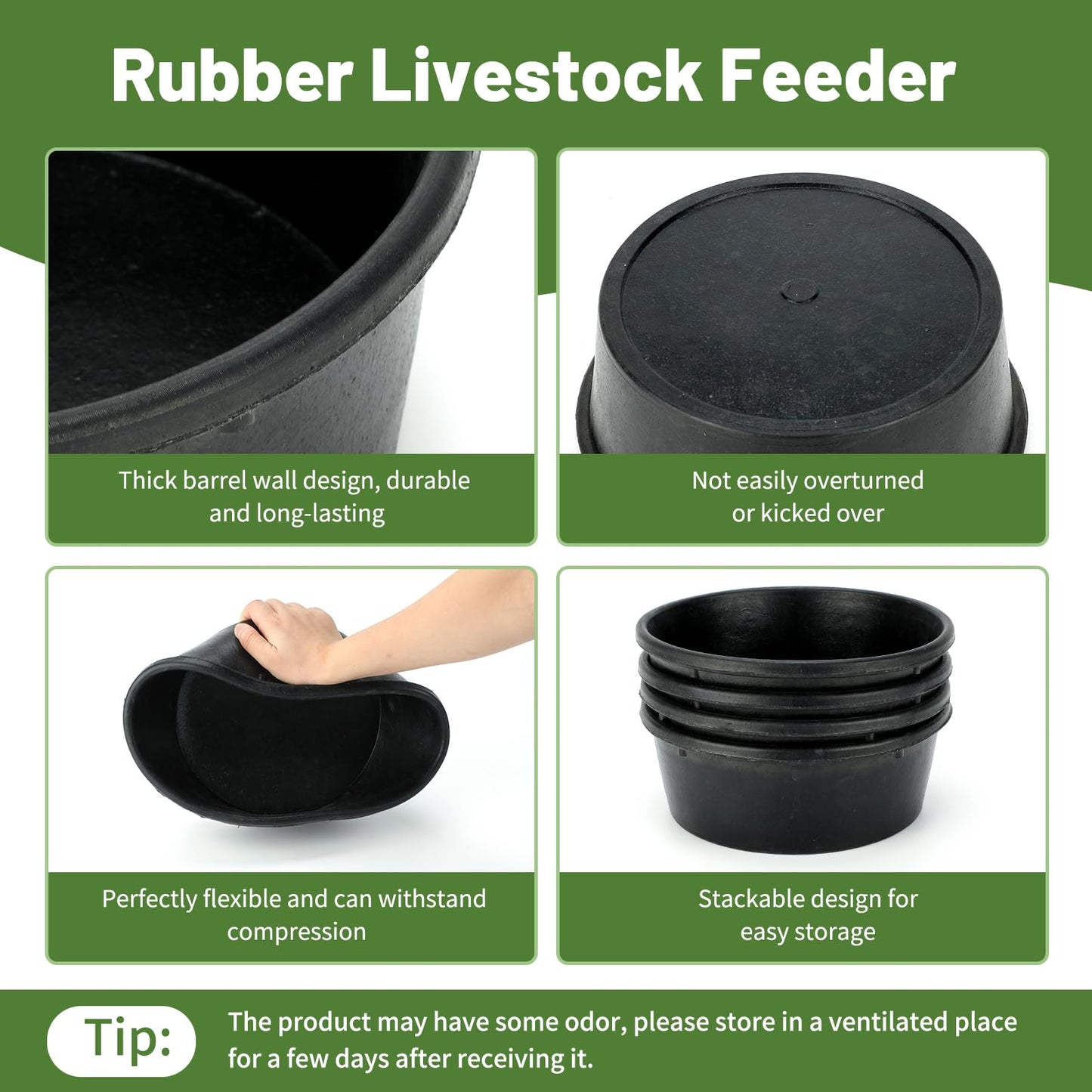 2Pcs Rubber Feed Pan, 1 Gallon Horse Feed Bucket Utility Feed Bucket, 10.6 x 4.1Inches Rubber Bowl Chicken Dust Bath Livestock Water Bowl for Pig Goat Chicken Dogs Farm Small Animal
