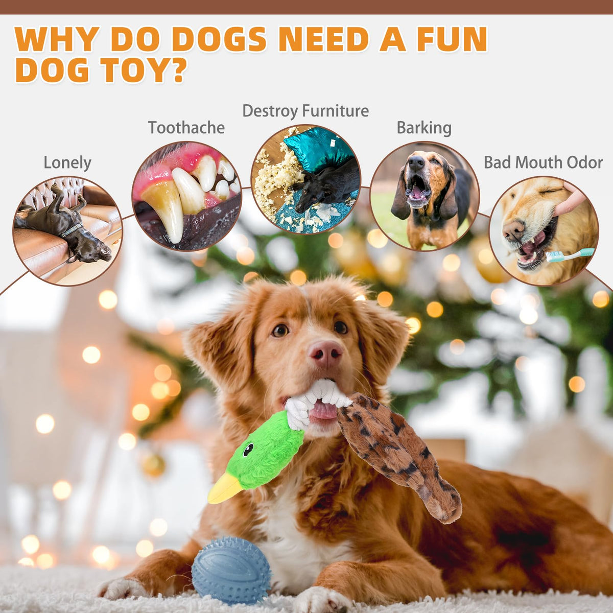 KOOLTAIL Christmas Santa Dog Toys, Tough Plush Dog Chew & Squeaky Toys with Crinkle Paper, Interactive Training & Tug of War Puppy Teething Toy for Indoor Outdoor Play for Small Medium Large Dogs