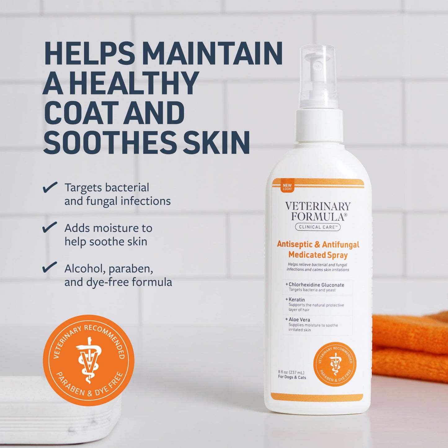 Veterinary Formula Clinical Care Antiseptic & Antifungal Medicated Shampoo and Spray for Dogs and Cats - Helps Alleviate Scaly, Greasy, or Red Skin - Paraben, Dye, and Soap Free, 2 Pack Bundle