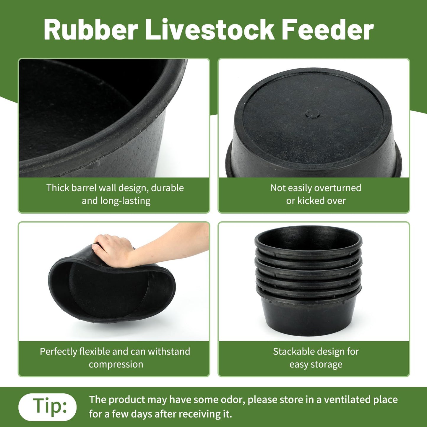2Pcs Rubber Feed Pan, 1 Gallon Horse Feed Bucket Utility Feed Bucket, 10.6 x 4.1Inches Rubber Bowl Chicken Dust Bath Livestock Water Bowl for Pig Goat Chicken Dogs Farm Small Animal