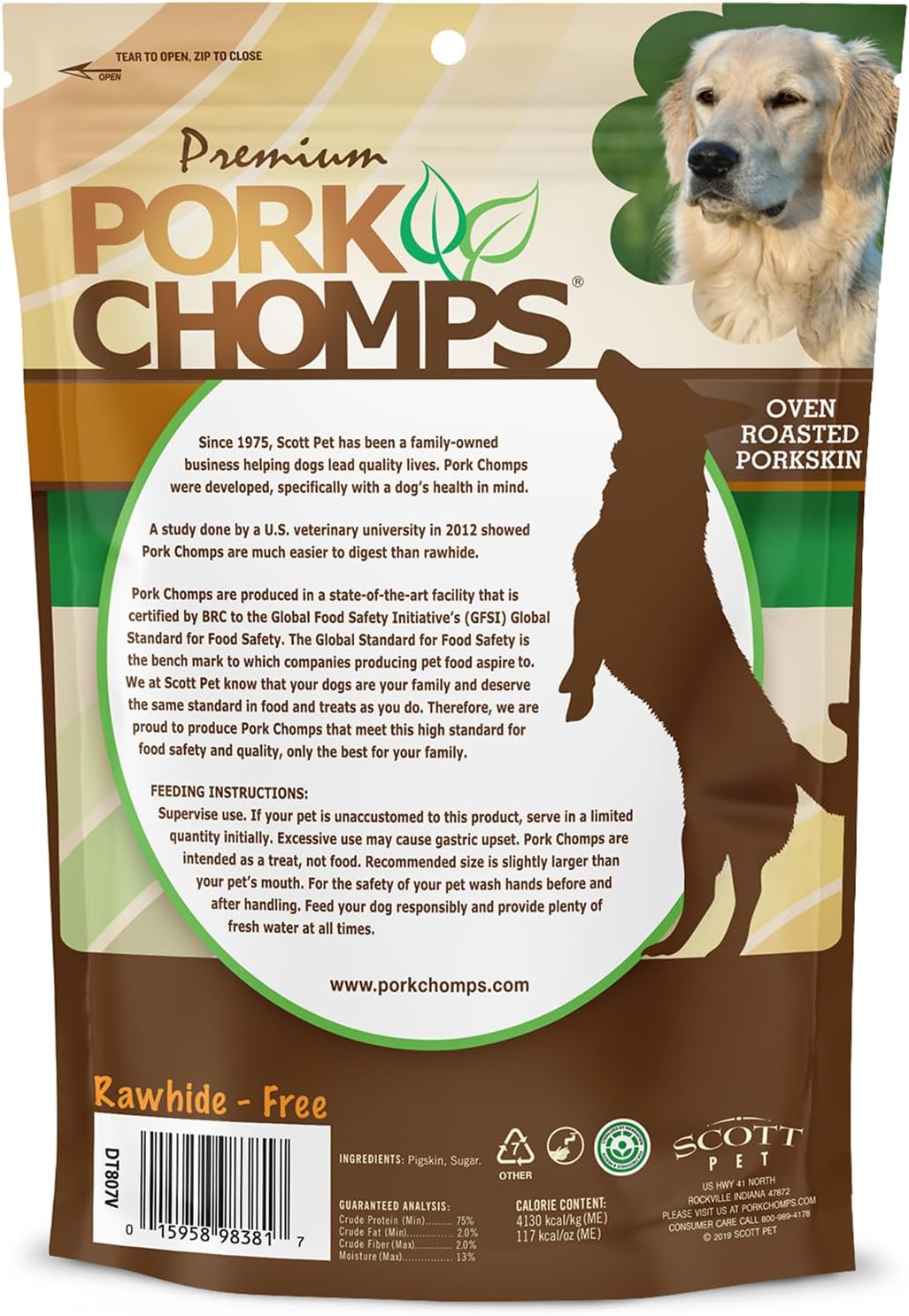 Pork Chomps Roasted Pork Skin Dog Chews, Long Lasting 6in Twists, 4 Count