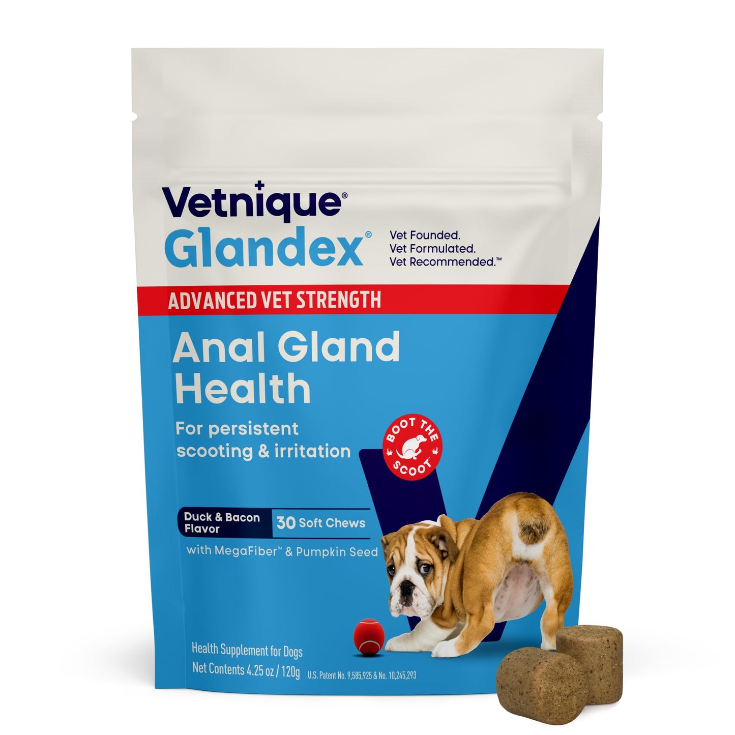Vetnique Glandex Anal Gland Soft Chew Treats with Pumpkin for Dogs Digestive Enzymes, Probiotics Fiber Supplement for Dogs Boot the Scoot (30ct, Peanut Butter Chews)