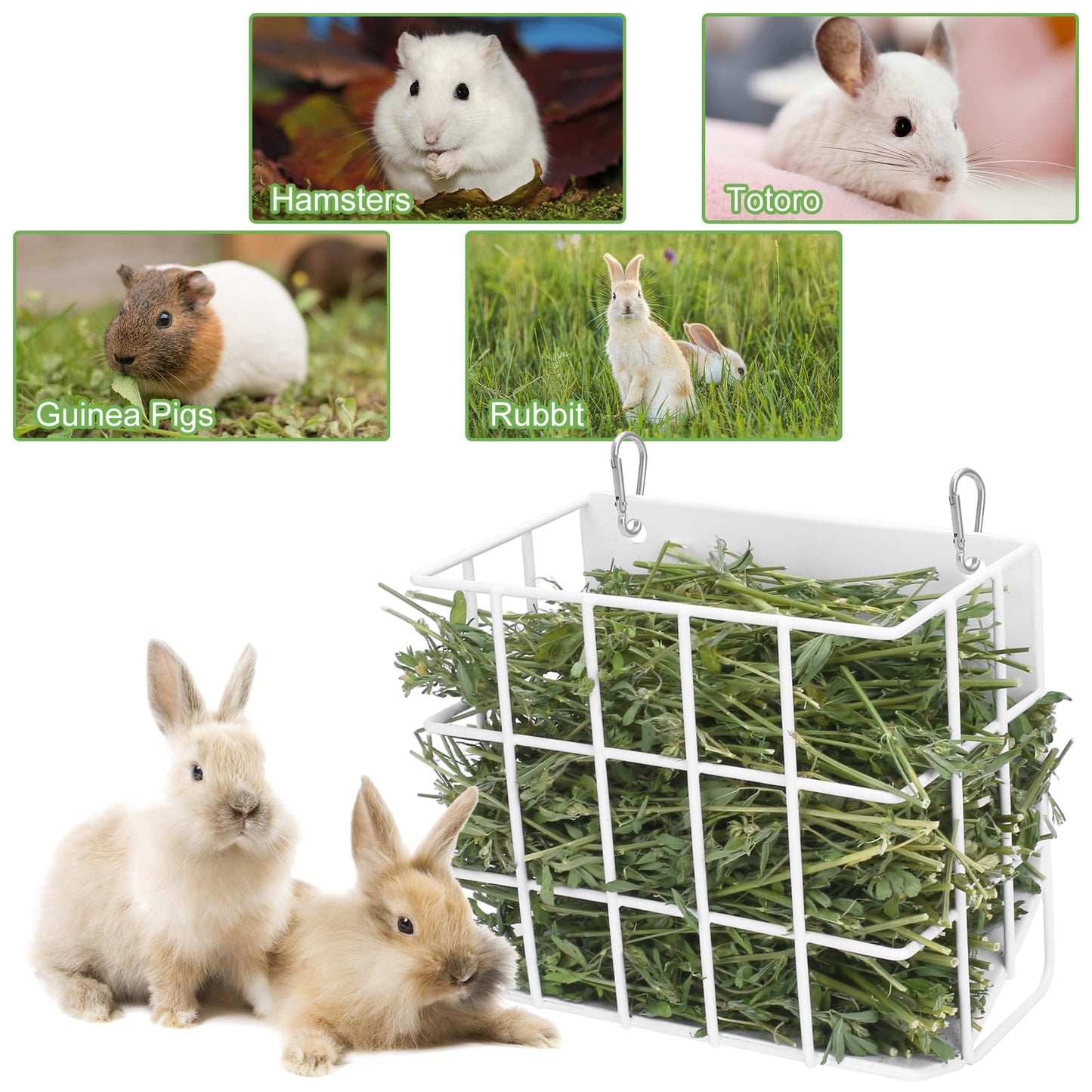 Guinea Pig Hay Feeder，Rabbit Hay Feeder with Heavy-Duty Metal Frame Hay Holder，for Bunny, Guinea Pigs,Chinchillas-6.9x4.7x6.6 inch