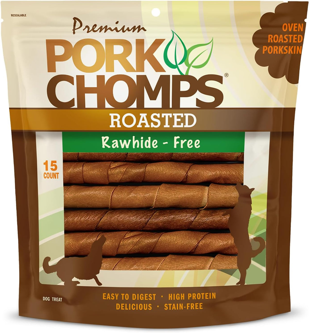 Pork Chomps Roasted Pork Skin Dog Chews, Long Lasting 6in Twists, 4 Count