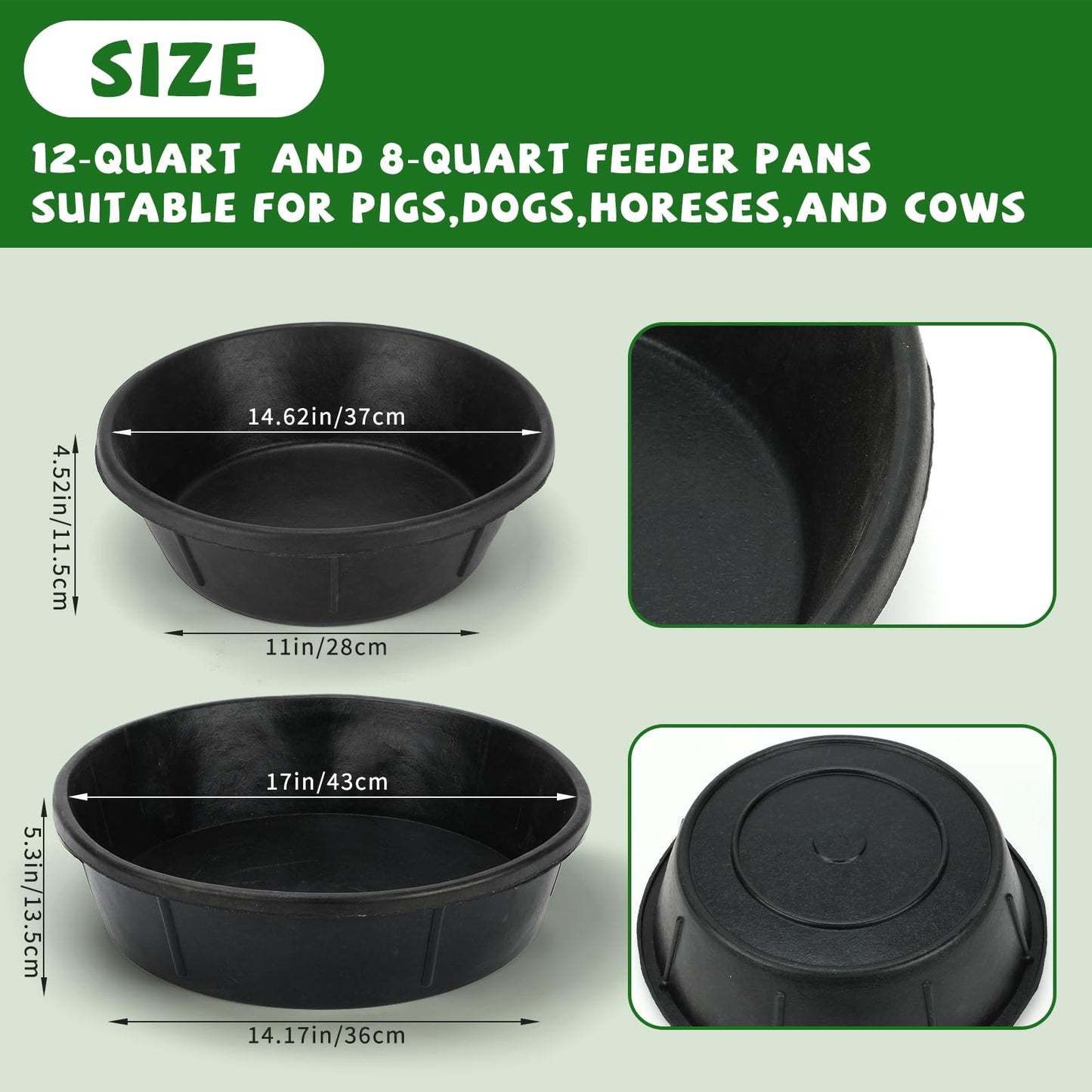 2Pcs Rubber Feed Pan, 1 Gallon Horse Feed Bucket Utility Feed Bucket, 10.6 x 4.1Inches Rubber Bowl Chicken Dust Bath Livestock Water Bowl for Pig Goat Chicken Dogs Farm Small Animal