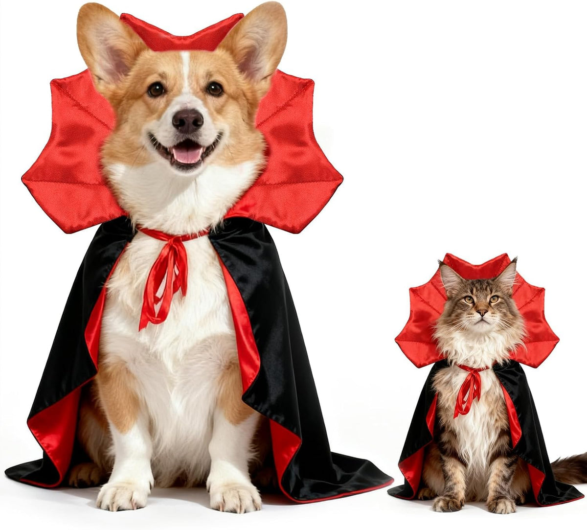 Olanrun Dog Costume - Dog Halloween Costumes Vampire Cloak, Wizard Outfit, Witch Cosplay Apparel Cape - Funny Party Dress Up Halloween Pet Costumes for Small Dogs, Cats (Black Red)