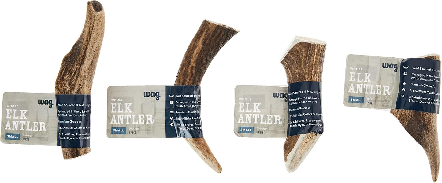 Amazon Brand - Wag Dog Elk Antler Chew, Naturally Shed, Whole, Large 8-9.5 inches, Long Lasting for Aggressive Chewers, Best for Dogs 30-45 lbs, 3.60 Ounce (Pack of 1)