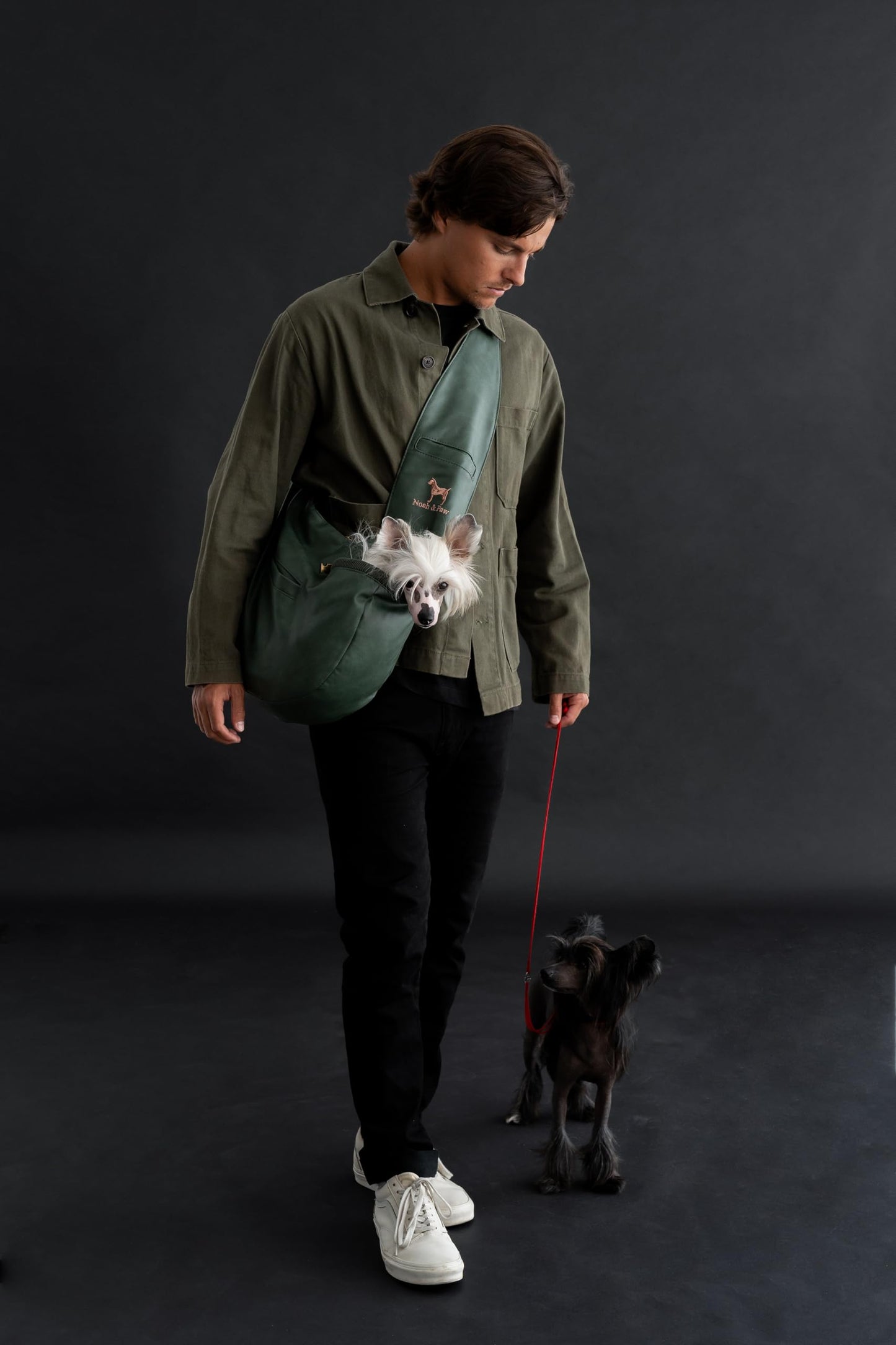 Noah & Paw Dog Sling Carrier for Small Dogs 5-18lb, Dog Sling for Small Dogs and Cats, Dog Carrier with Adjustable Padded Strap, Vegan Leather Lined with Fur, 3X Safety Features, Machine Washable