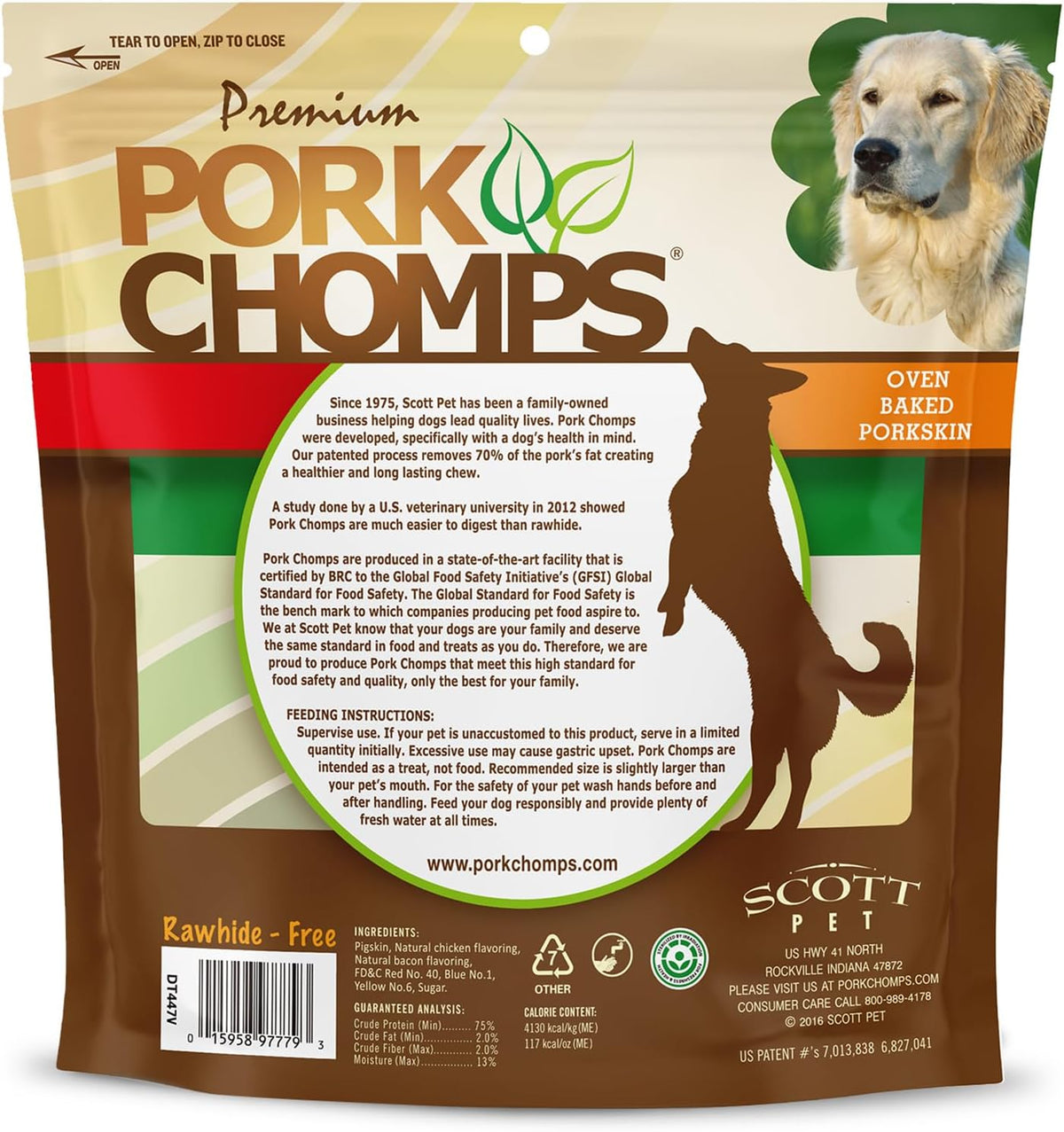 Pork Chomps Roasted Pork Skin Dog Chews, Long Lasting 6in Twists, 4 Count