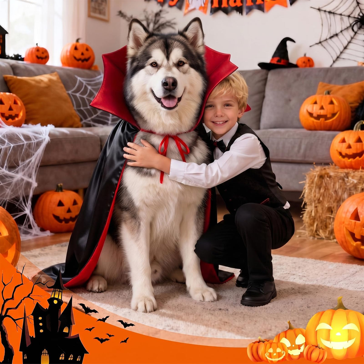 Olanrun Dog Costume - Dog Halloween Costumes Vampire Cloak, Wizard Outfit, Witch Cosplay Apparel Cape - Funny Party Dress Up Halloween Pet Costumes for Small Dogs, Cats (Black Red)